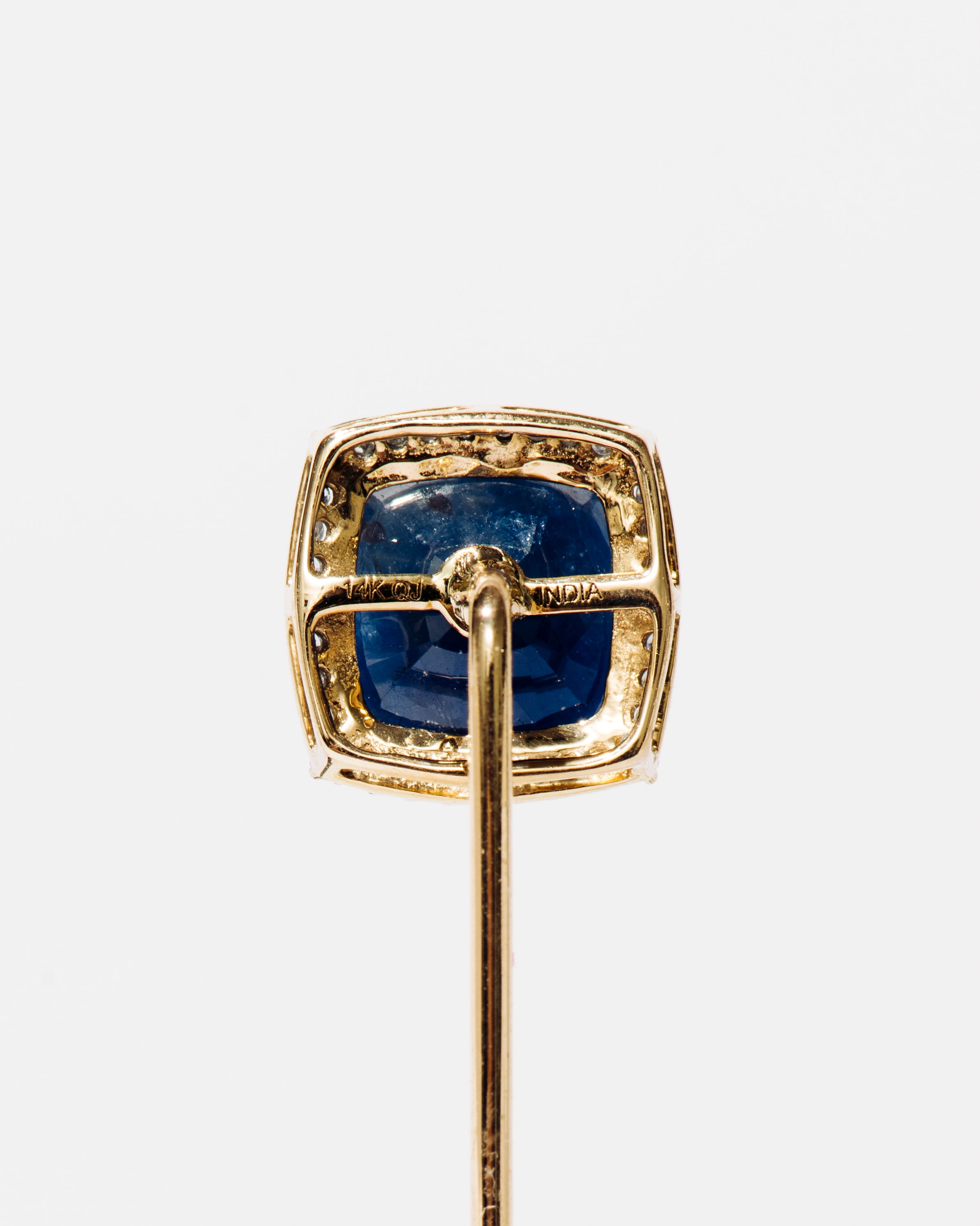 Gold Stick Pin with Sapphire and Diamond Halo