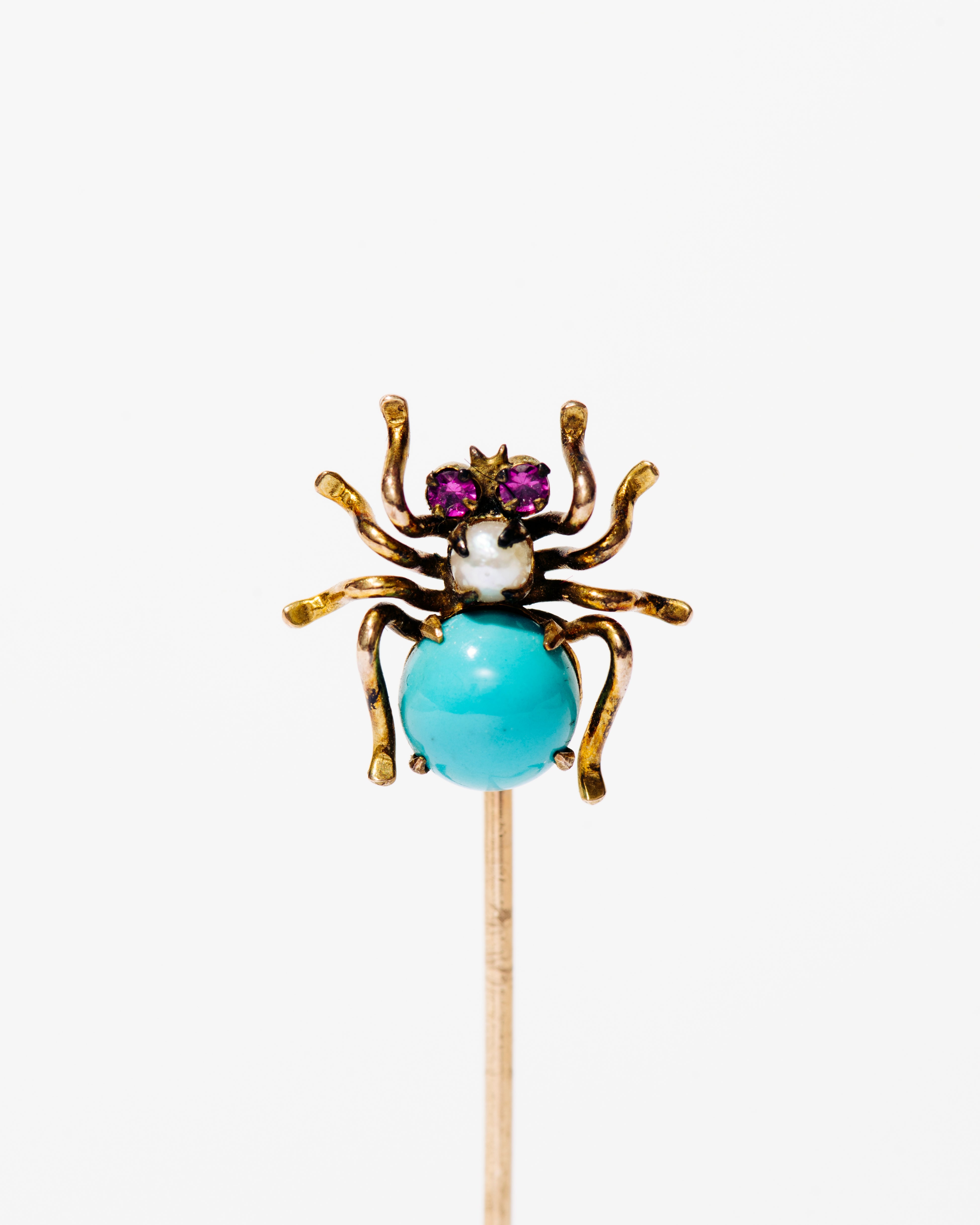 Turquoise, Pearl, and Ruby Spider Stick Pin