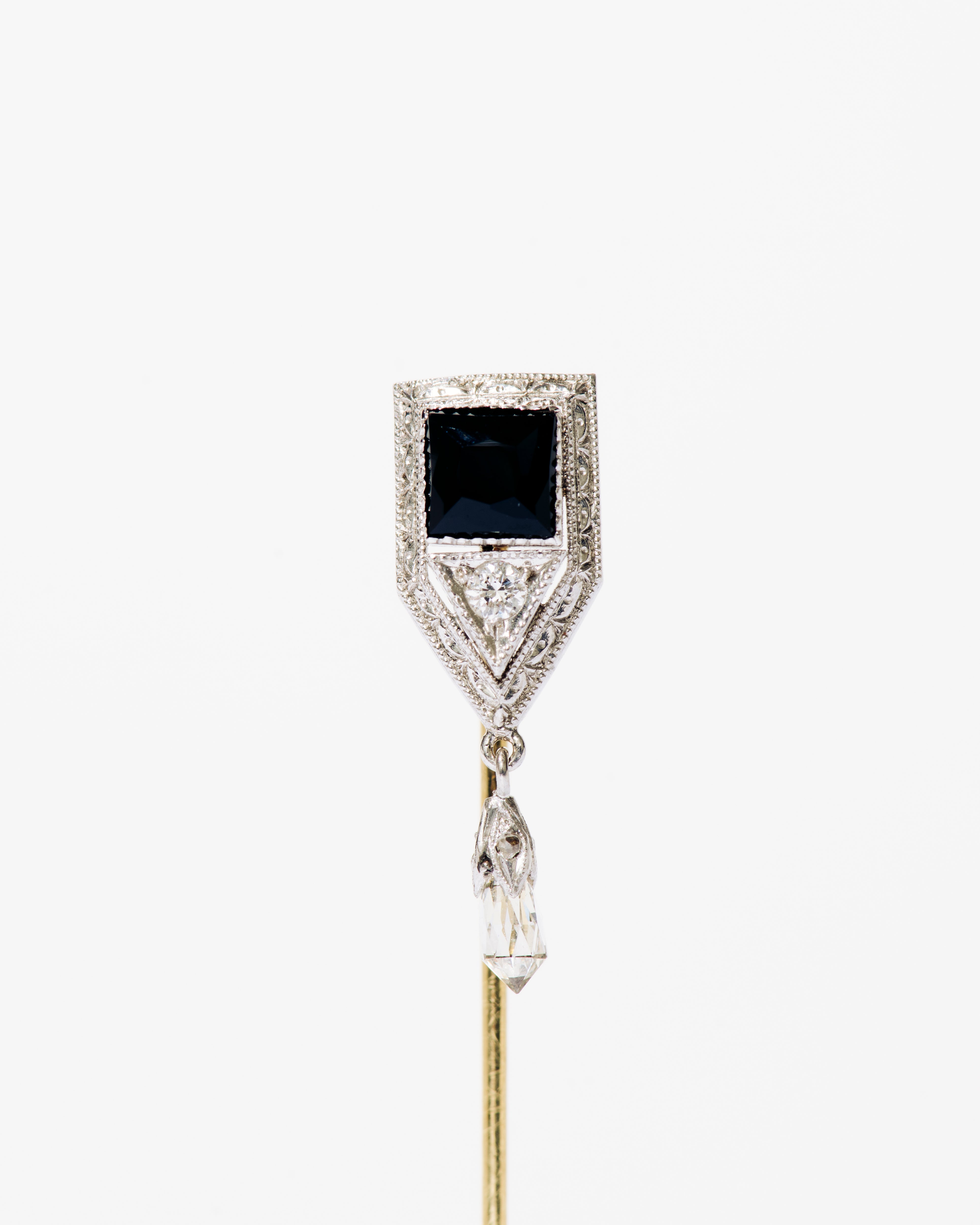 Sapphire, Diamond, and Crystal Drop Stick Pin