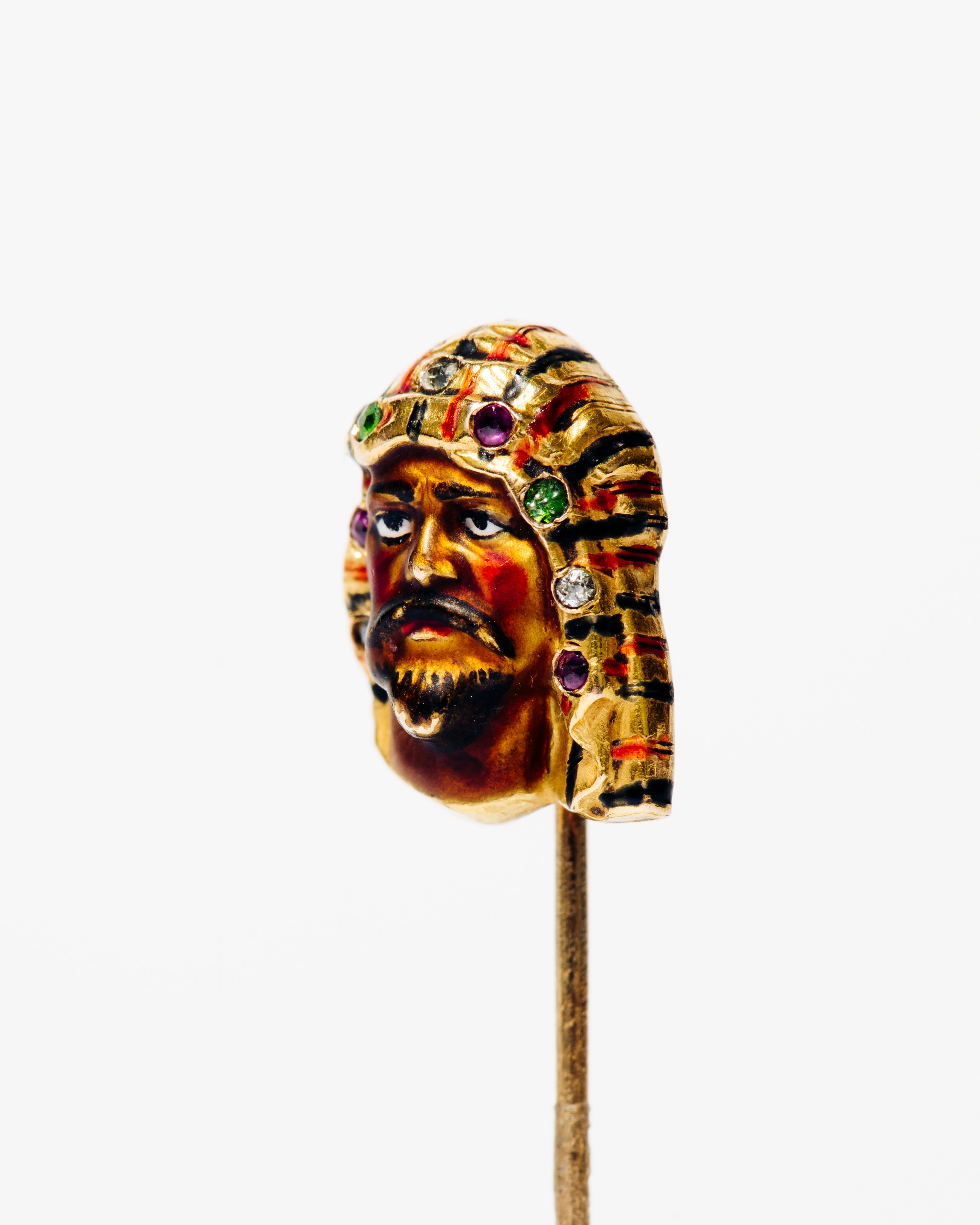 Enamel and Gemstone Warrior Head Stick Pin