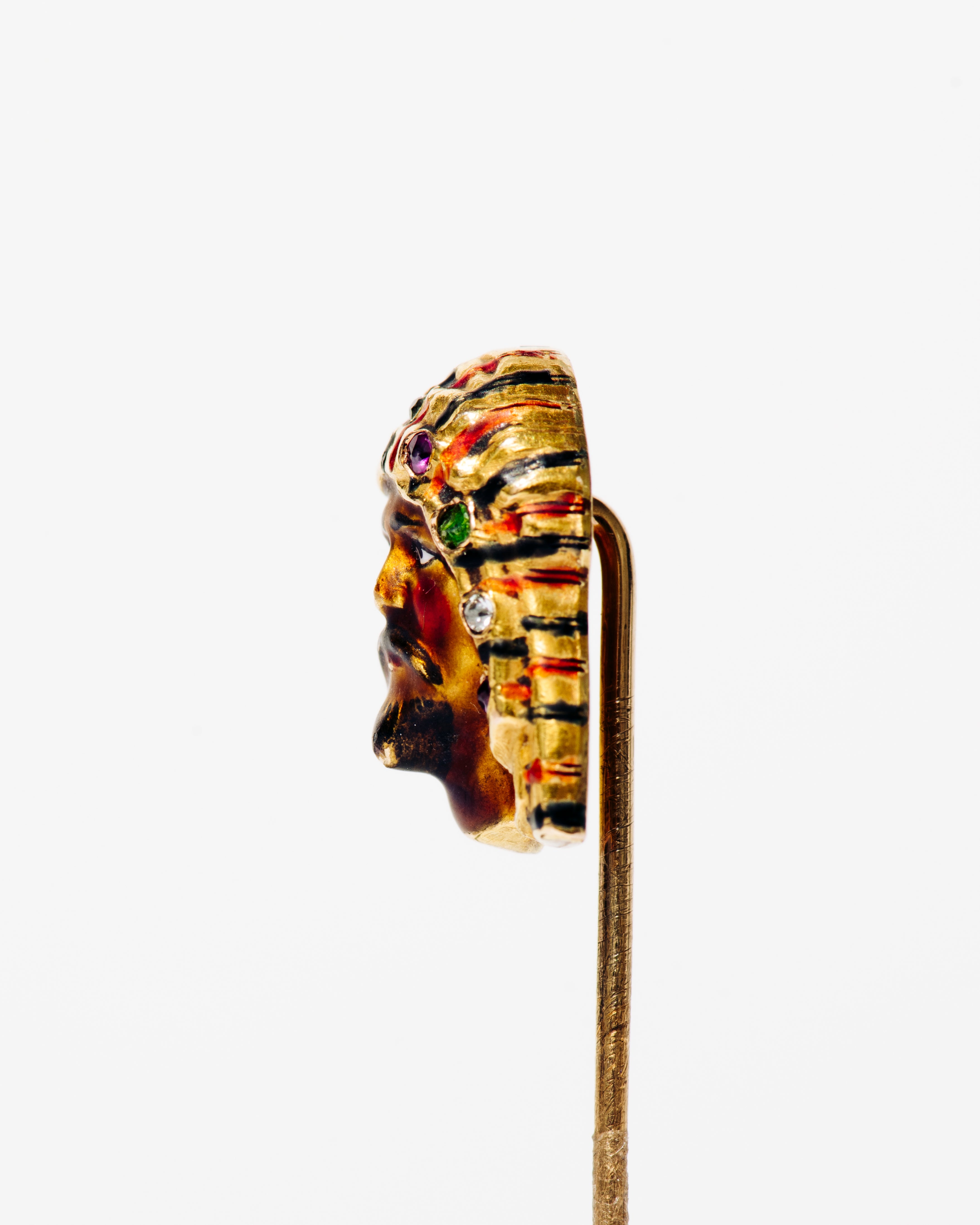 Enamel and Gemstone Warrior Head Stick Pin