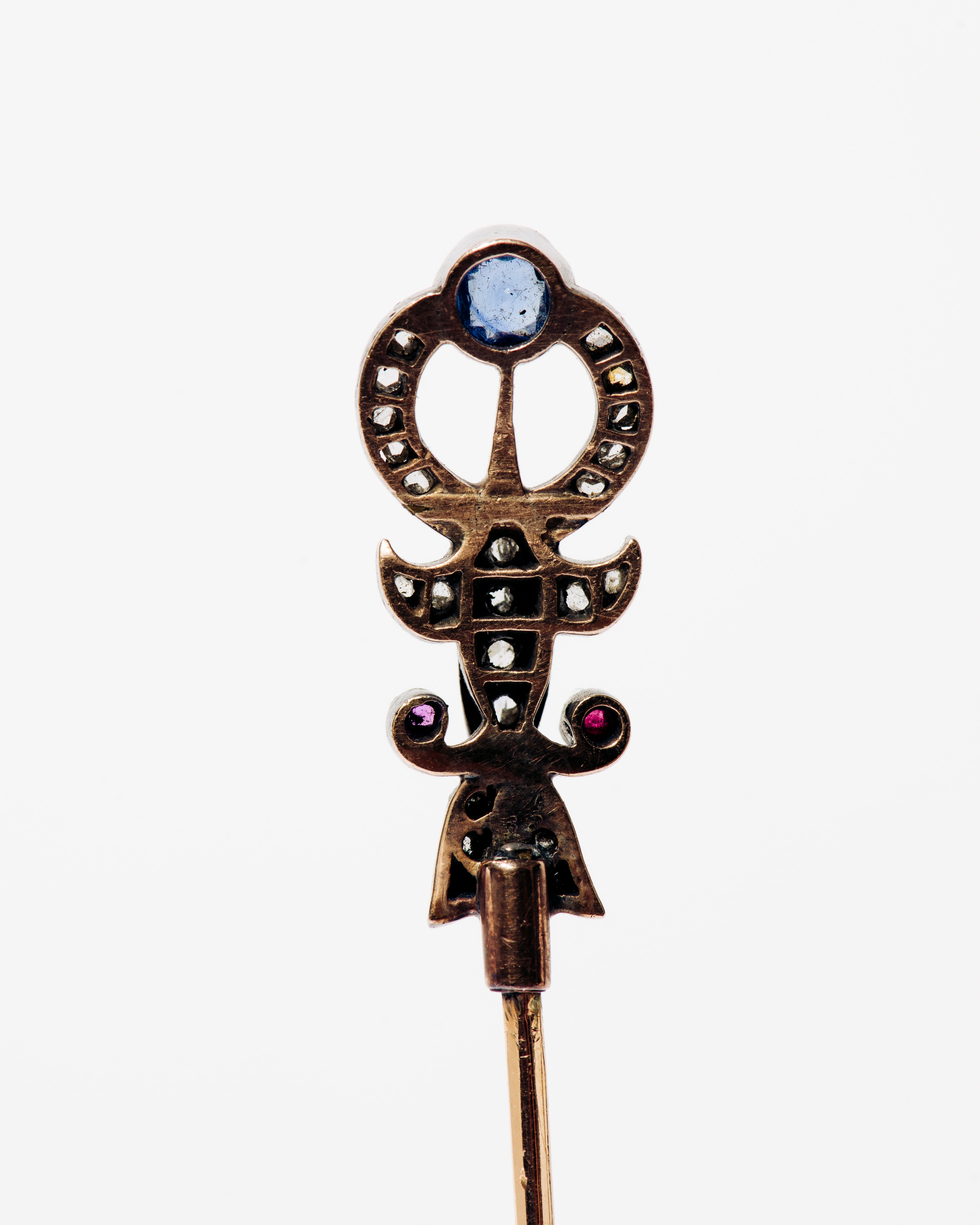 Sapphire, Ruby, and Diamond Ribbon Motif Hat Pin