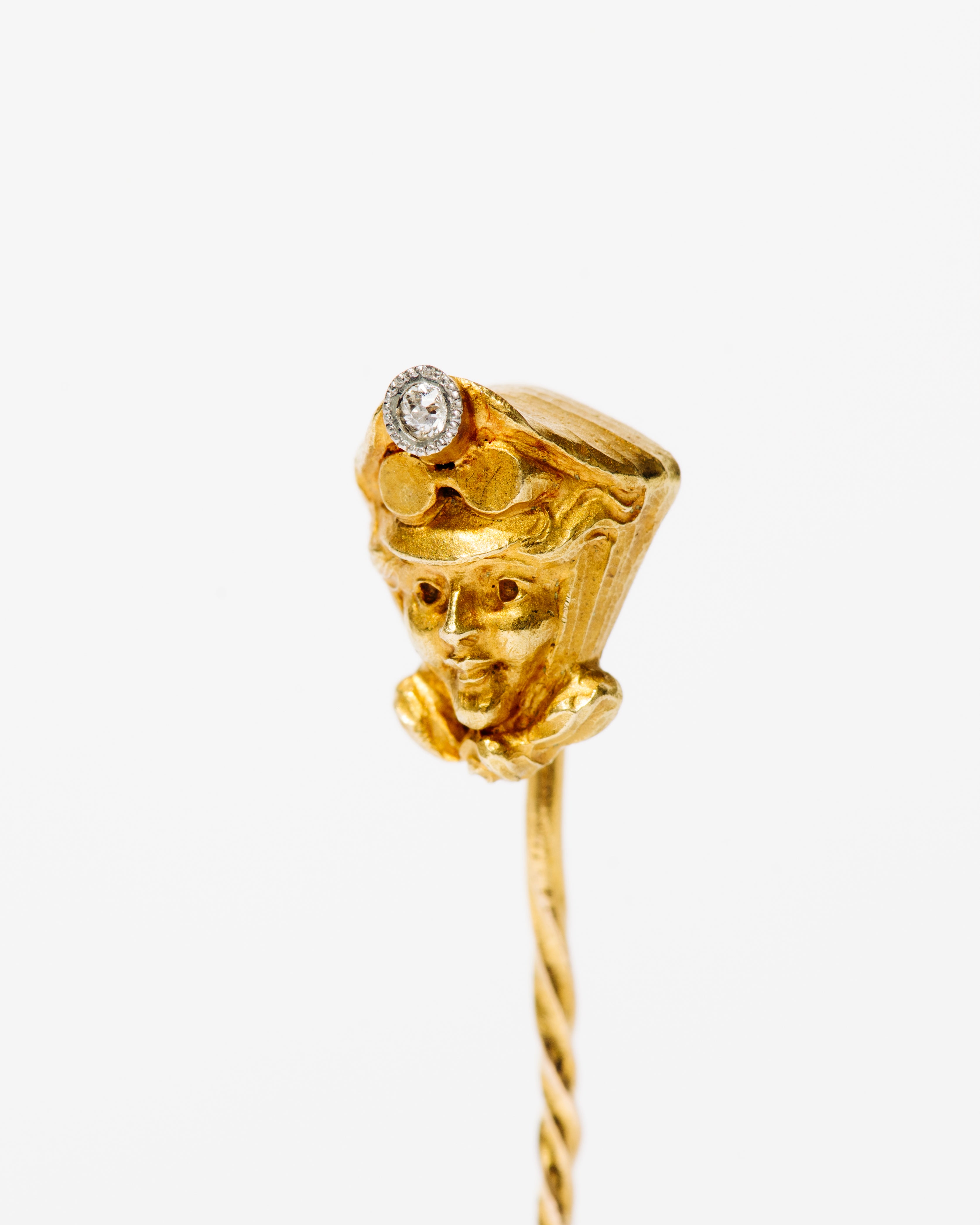 Gold Aviator Bust Stick Pin with Diamond Accent