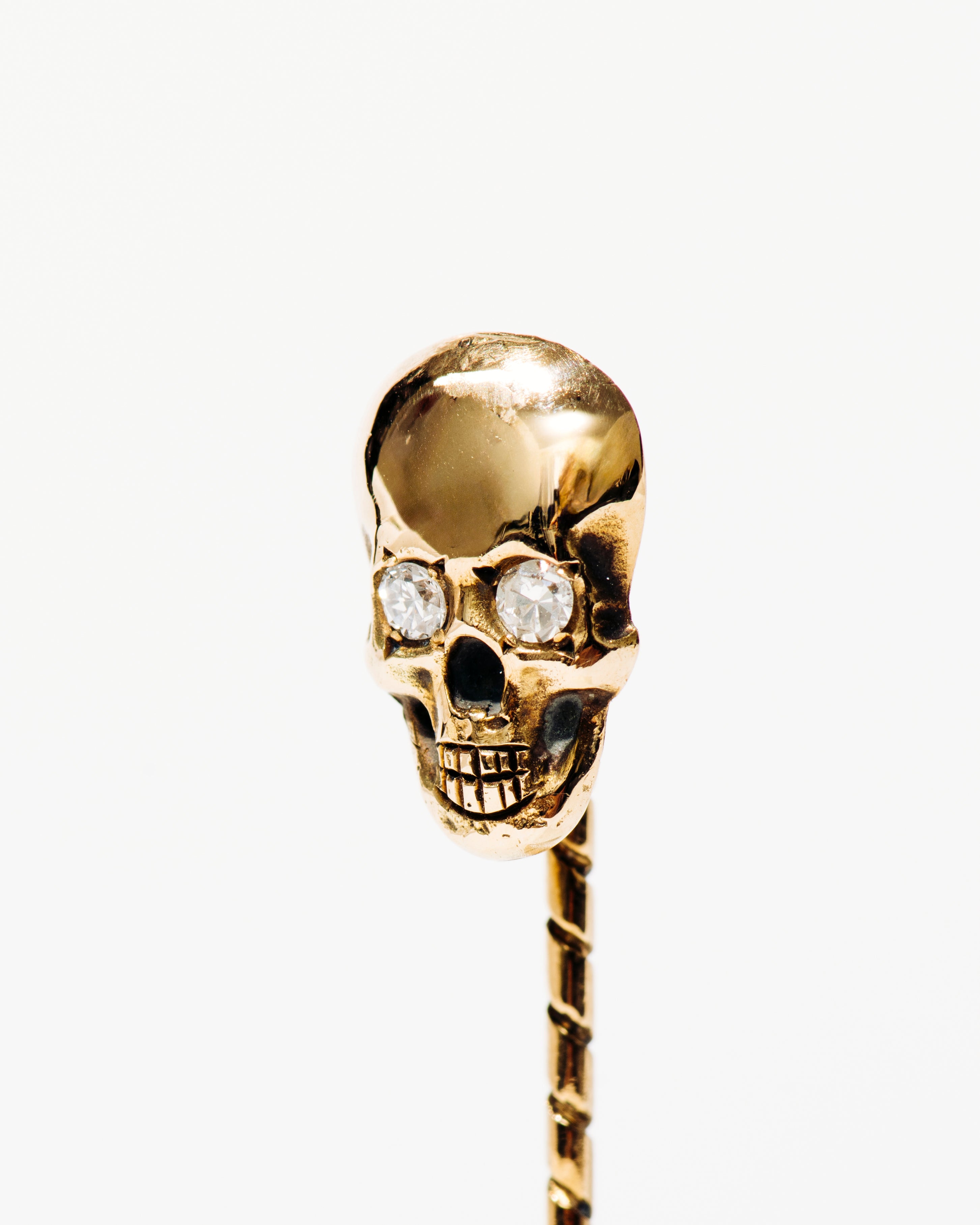 Gold Skull Stick Pin with Diamond Eyes