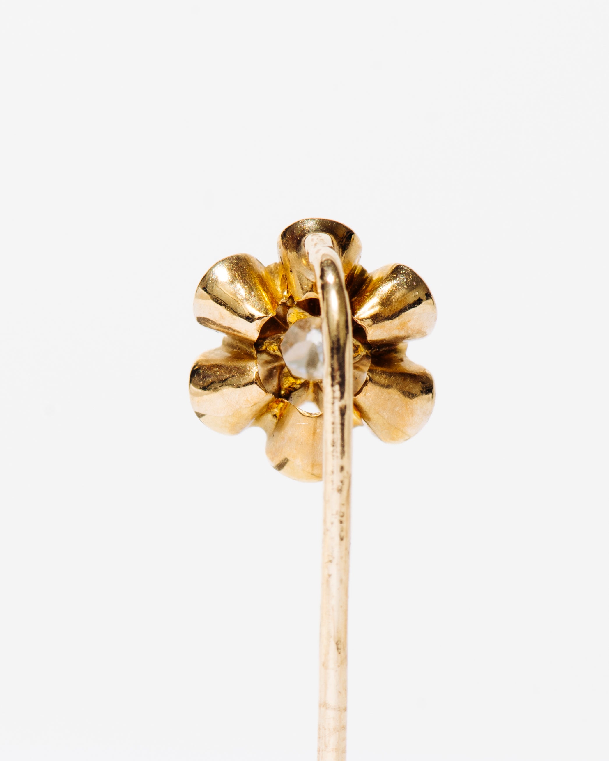 Gold Flower Stick Pin with Diamond Center