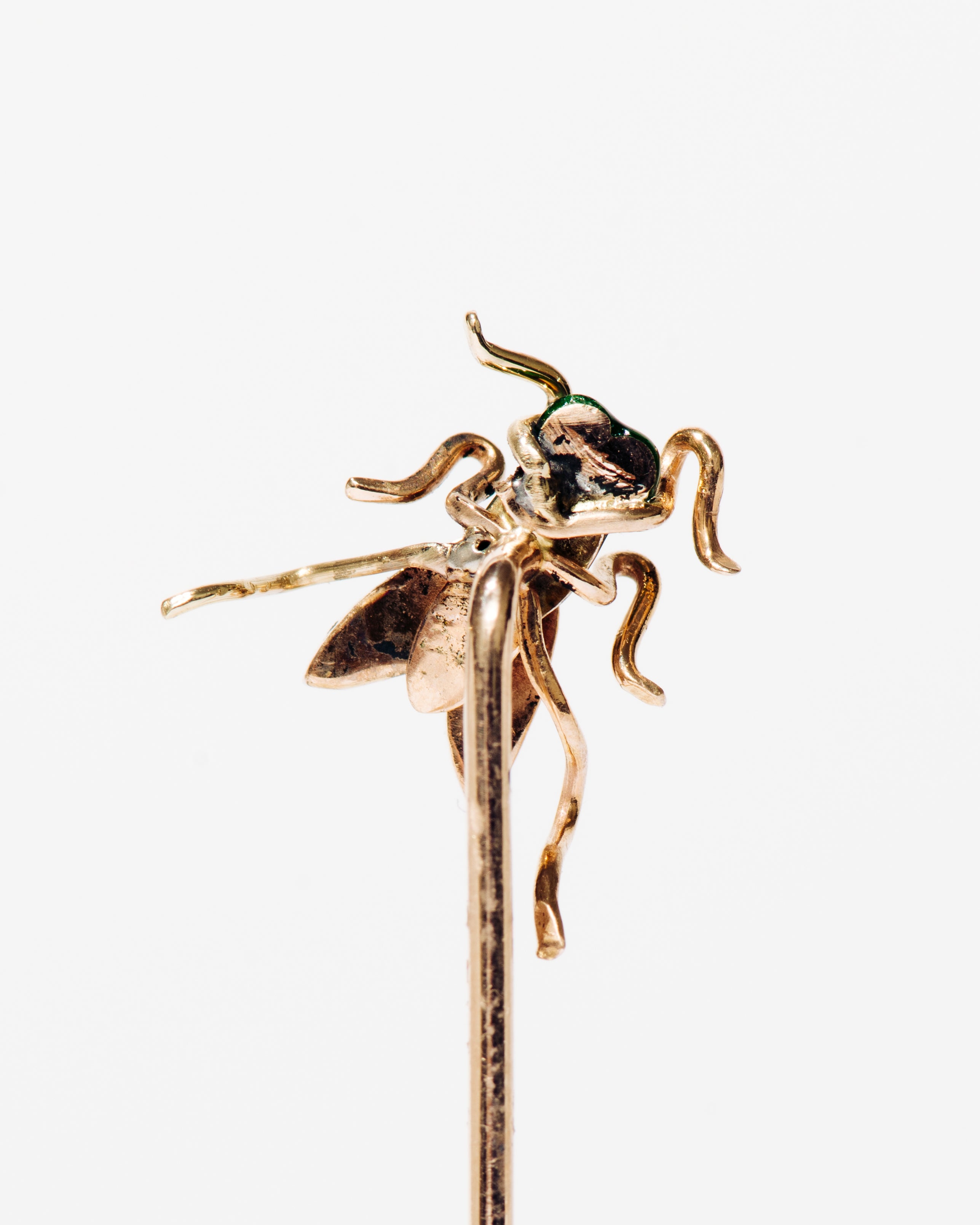 Green Enamel and Pearl Winged Insect Stick Pin