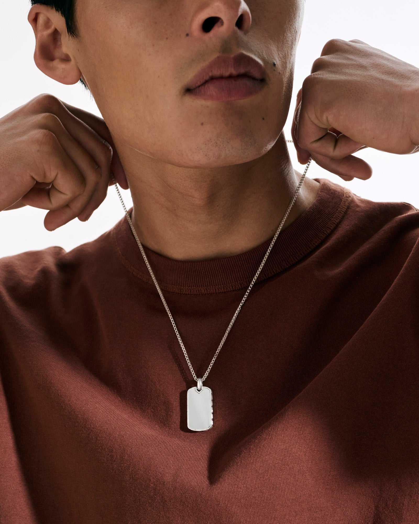 Tag Pendant Necklace, Sterling Silver, 2MM