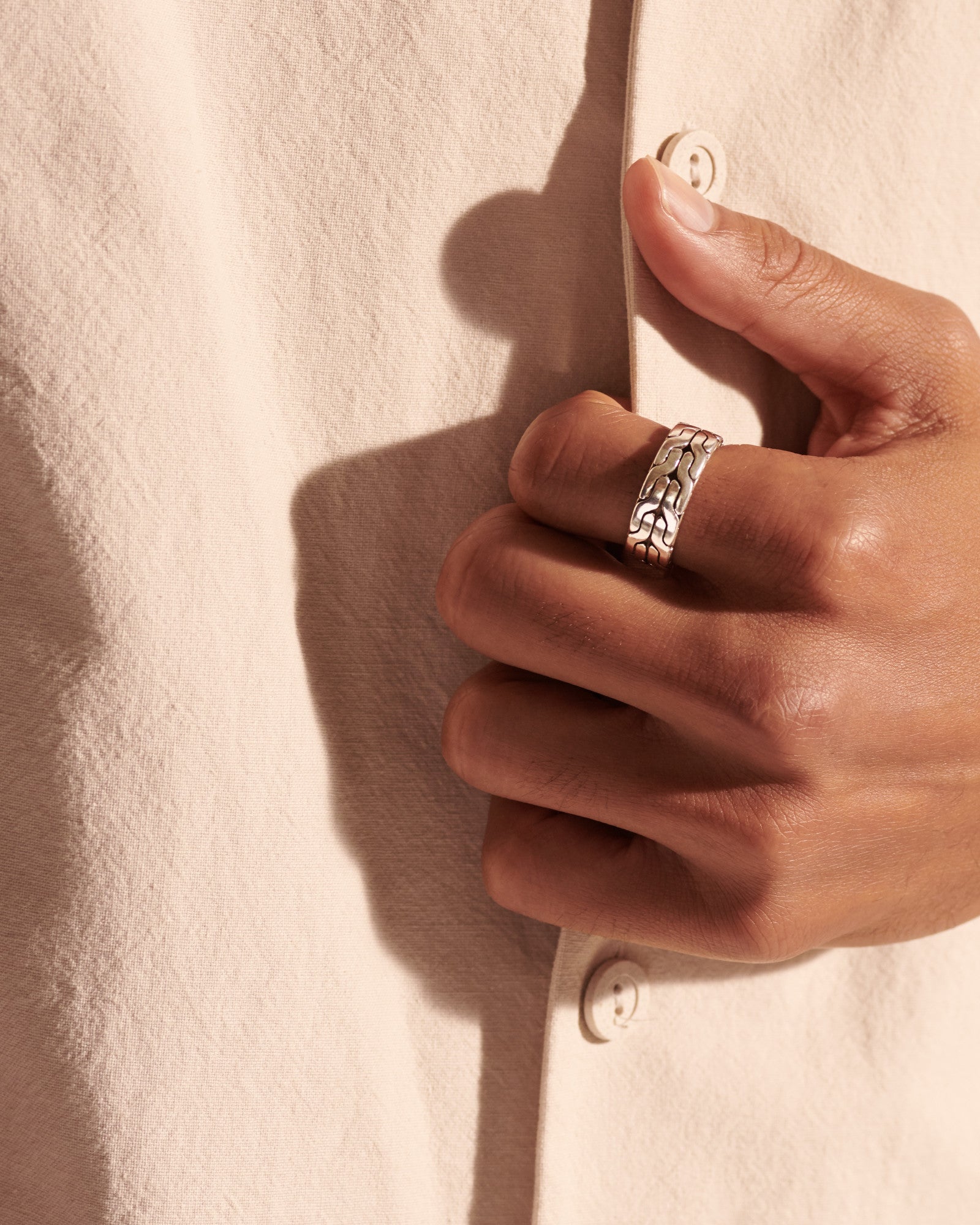 Carved Chain Band Ring, Sterling Silver