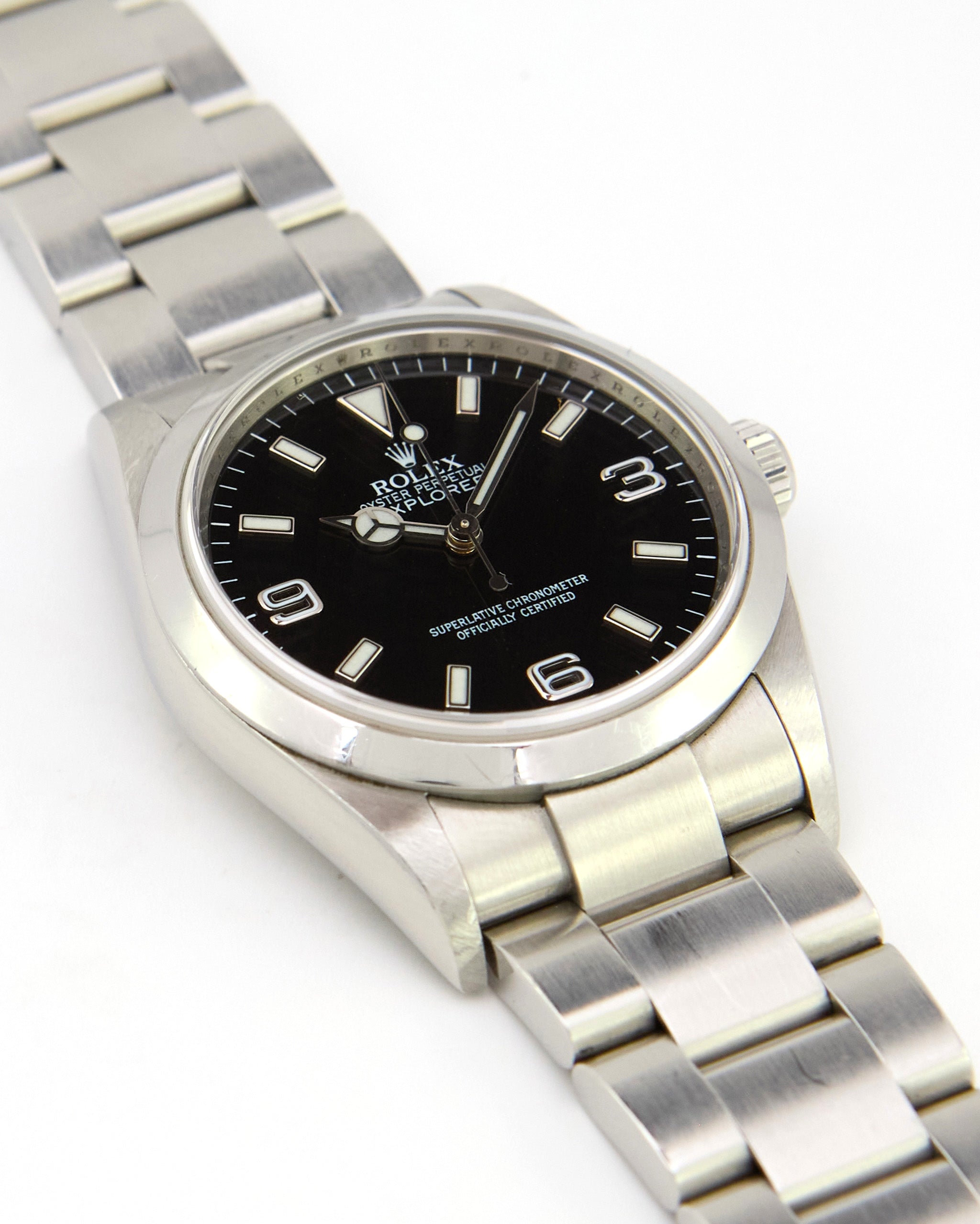 Rolex Explorer I 114270 Black Dial Engraved on Oyster Bracelet with Papers in Unpolished Condition