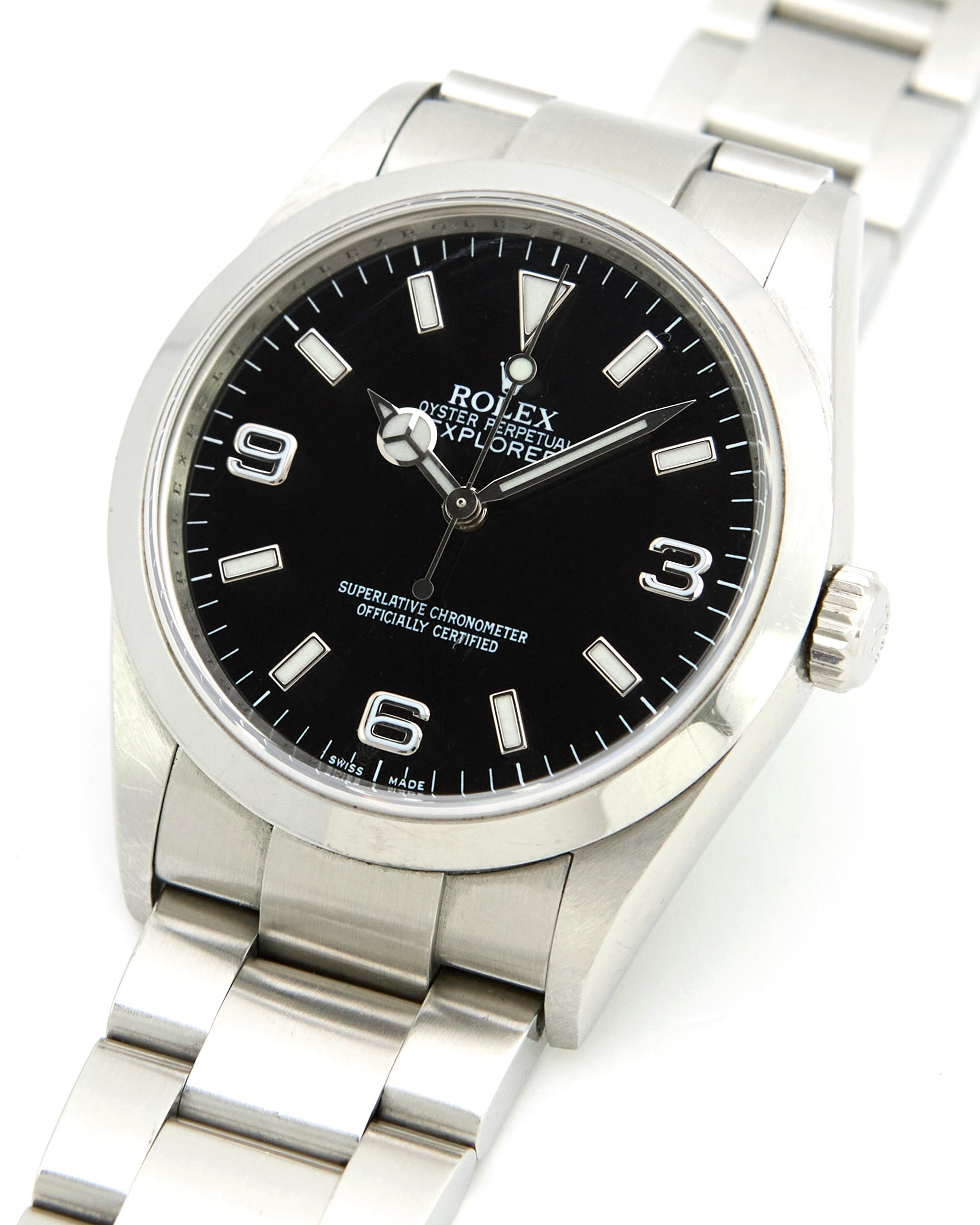 Rolex Explorer I 114270 Black Dial Engraved on Oyster Bracelet with Papers in Unpolished Condition