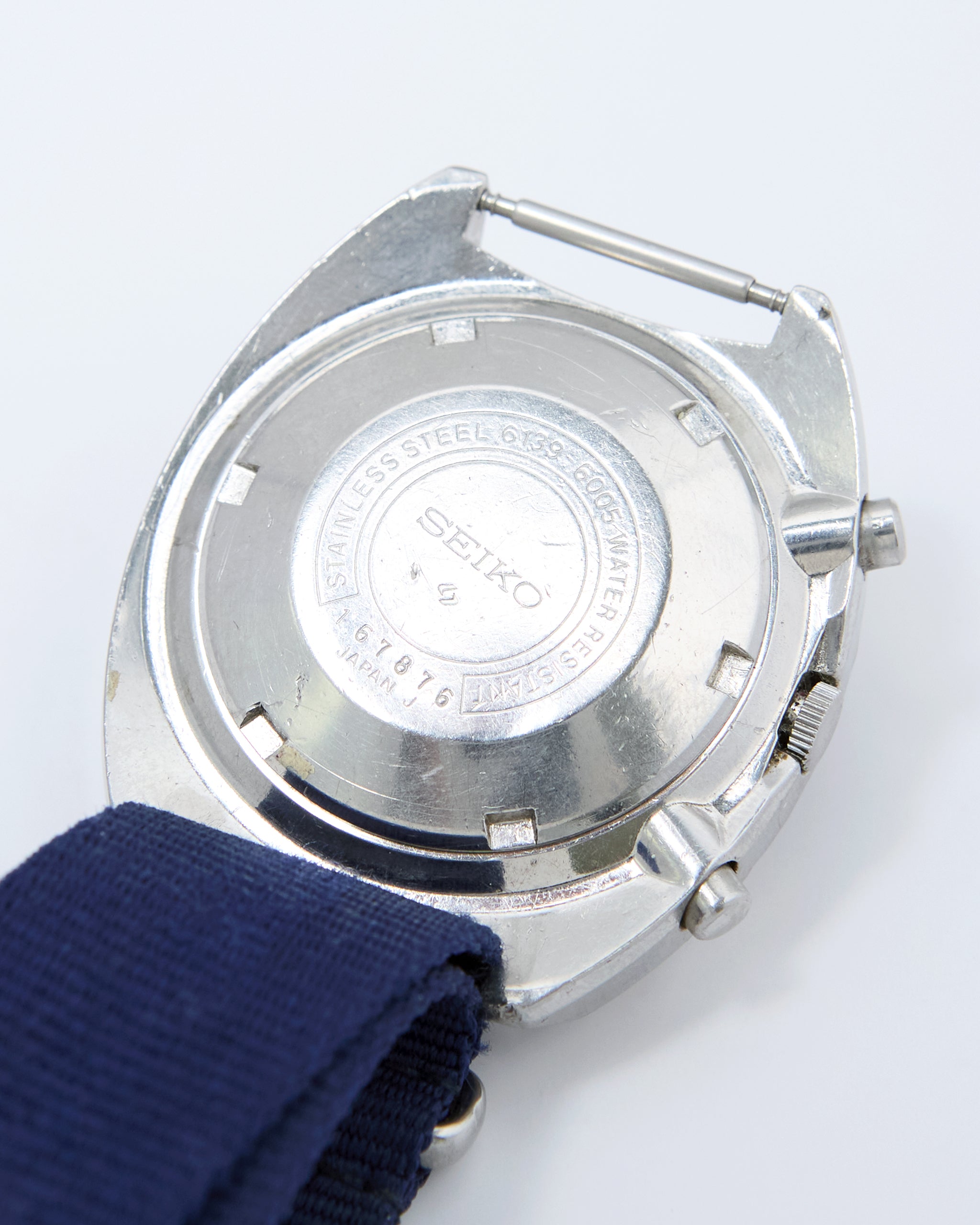 Seiko Pogue Chronograph 6139-6002 Automatic in Steel Case on Blue Nato Strap