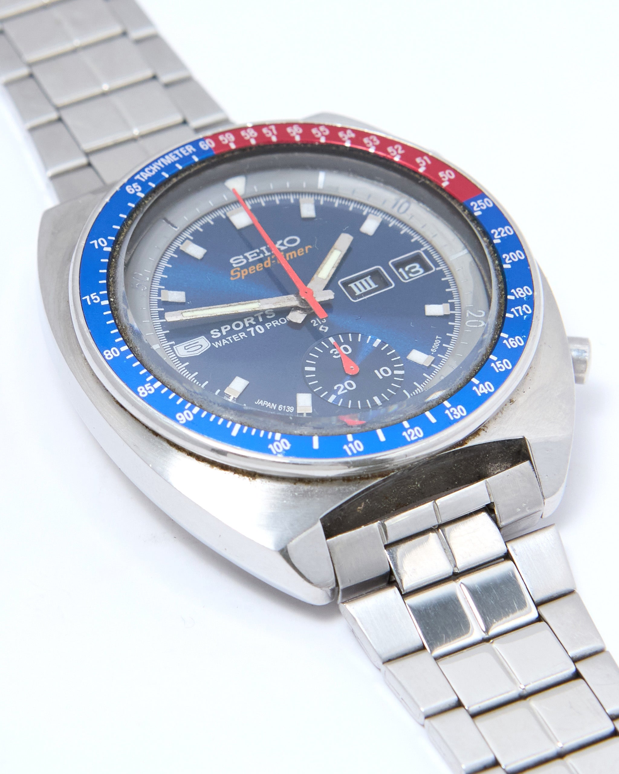 Seiko "Blue" Pogue Speed Timer Chronograph 6139-6002 Automatic in Steel Case on Steel Bracelet