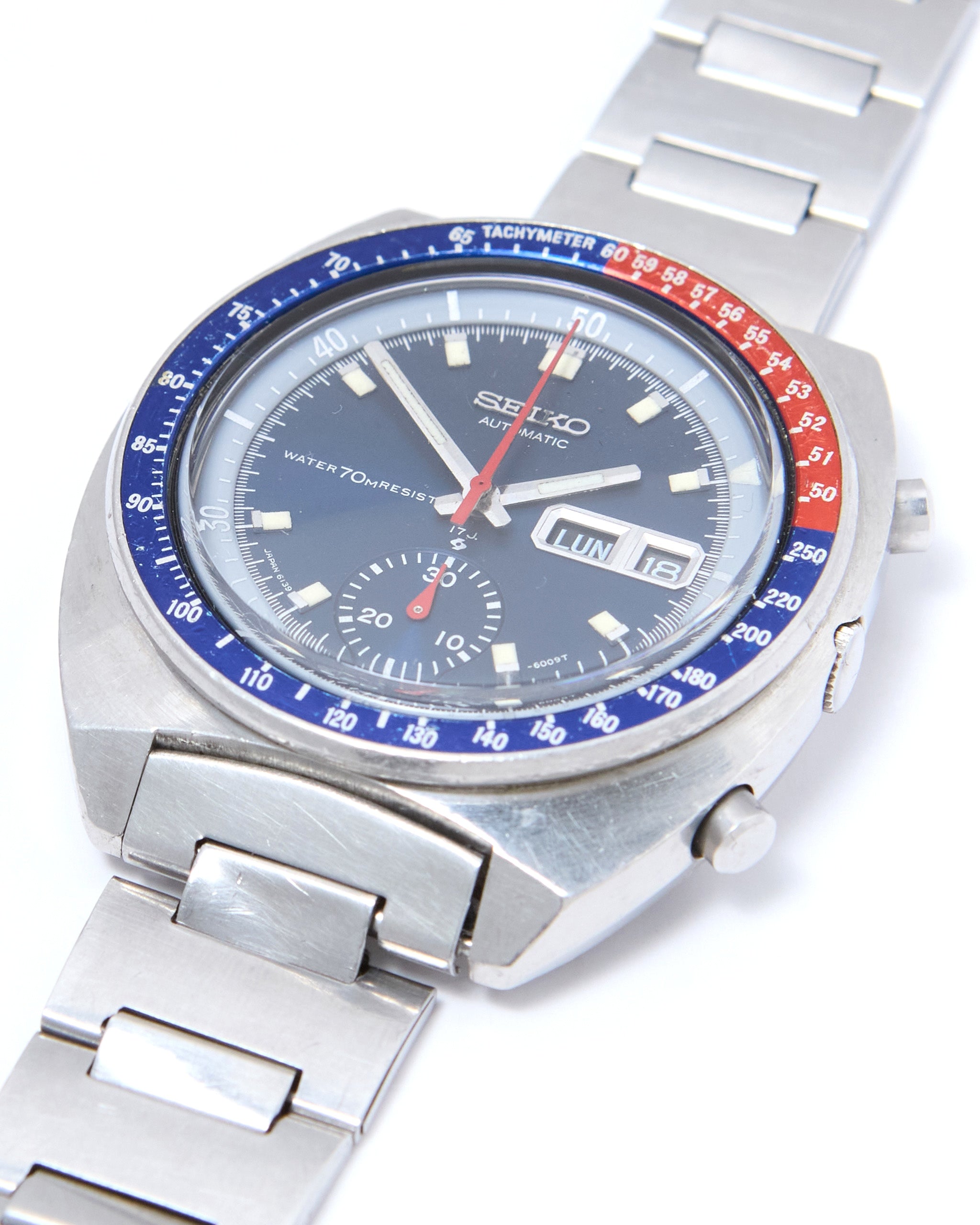 Seiko Pogue Automatic Chronograph 6139-6009 Blue Dial in Steel Case on Steel Bracelet