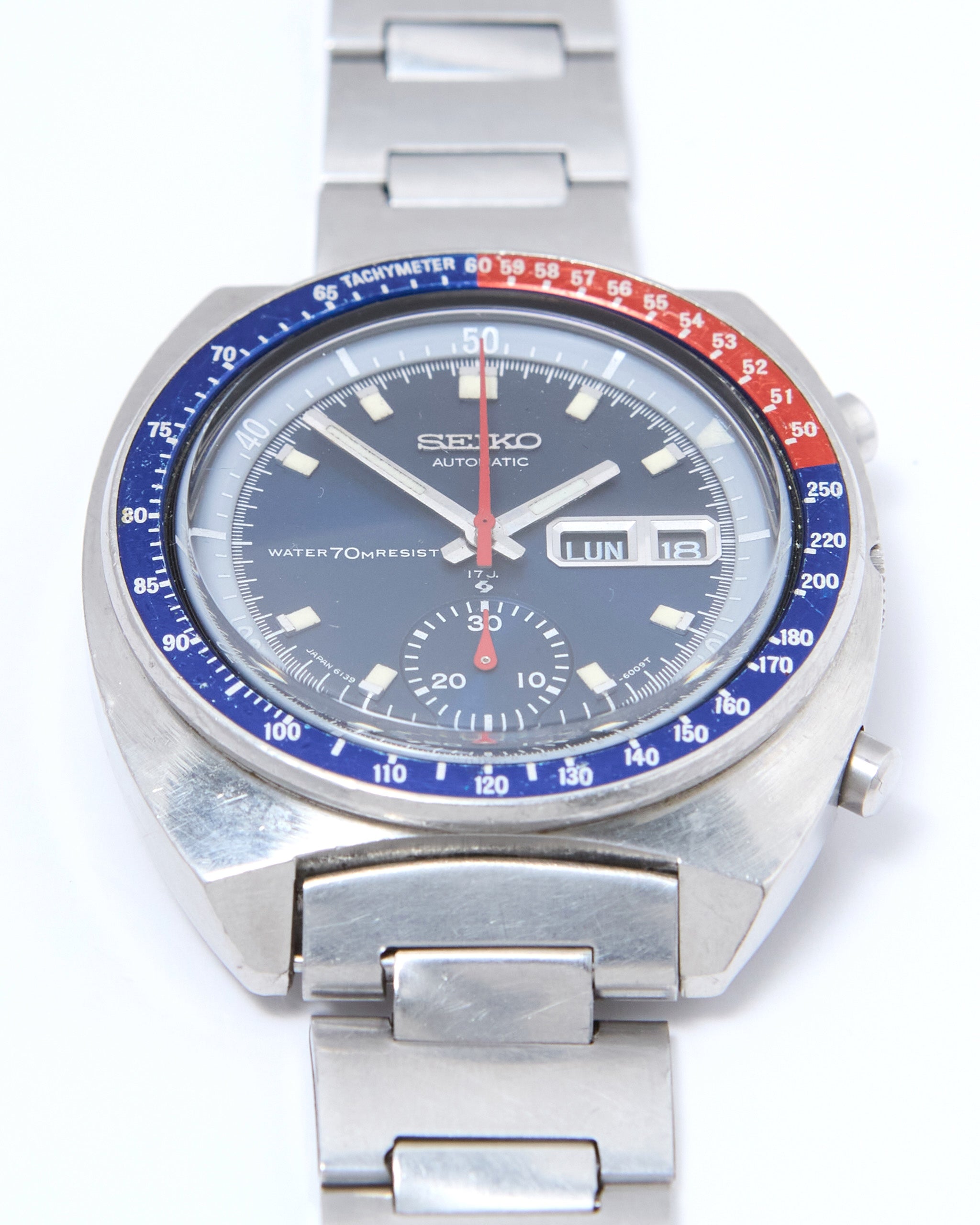 Seiko Pogue Automatic Chronograph 6139-6009 Blue Dial in Steel Case on Steel Bracelet