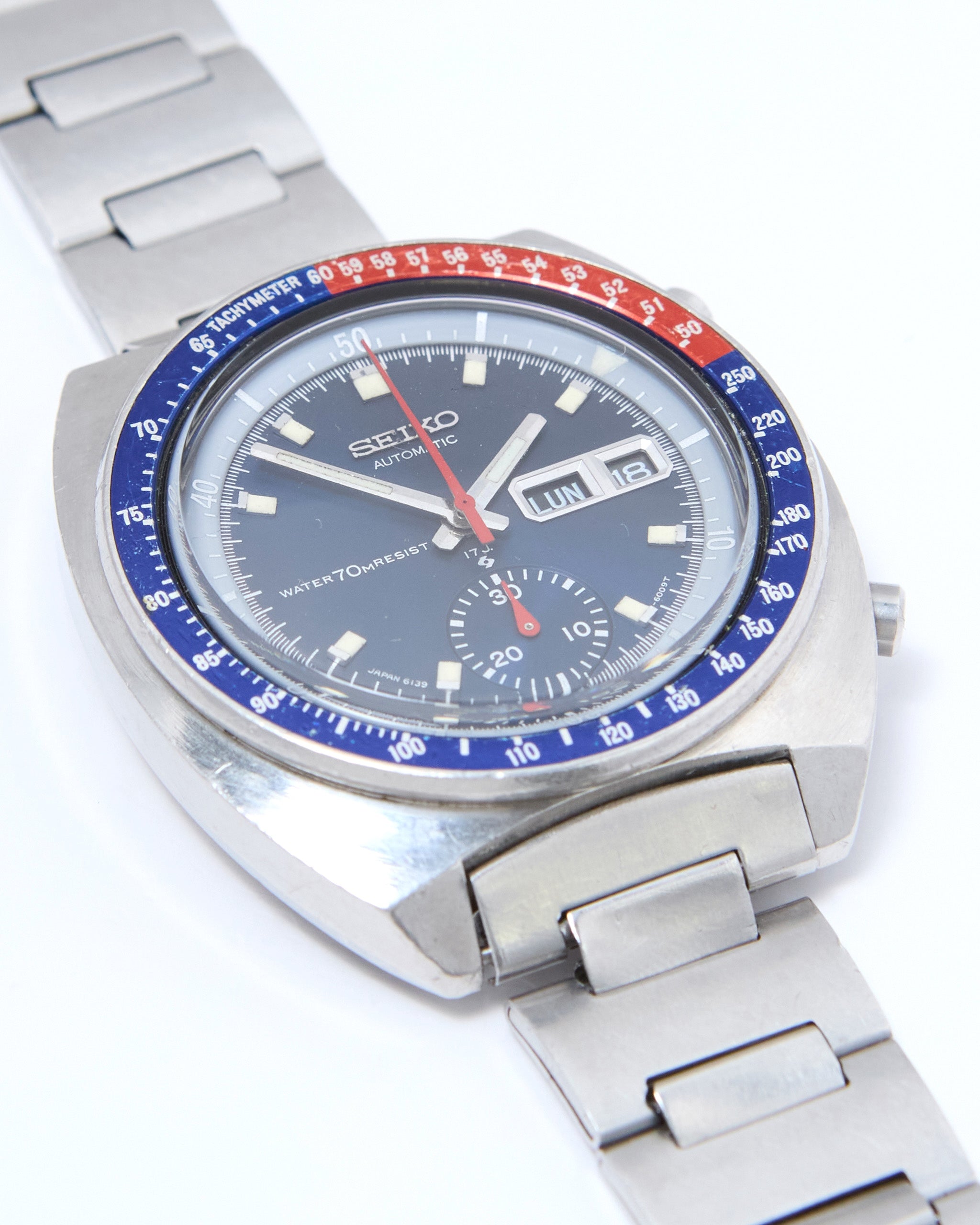 Seiko Pogue Automatic Chronograph 6139-6009 Blue Dial in Steel Case on Steel Bracelet