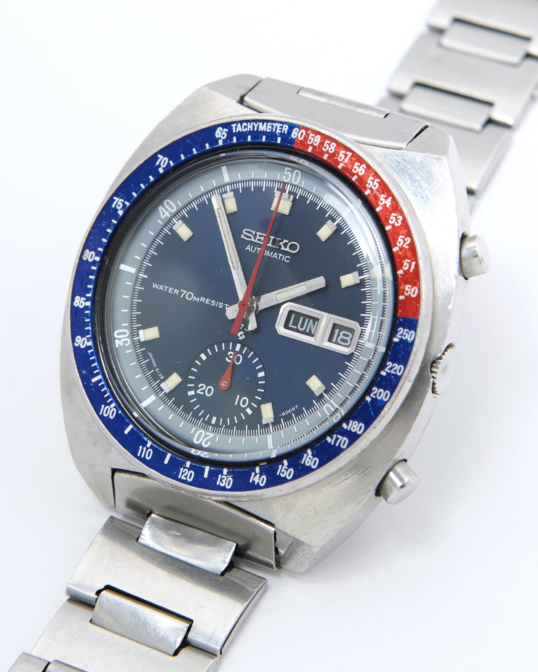 Seiko Pogue Automatic Chronograph 6139-6009 Blue Dial in Steel Case on Steel Bracelet