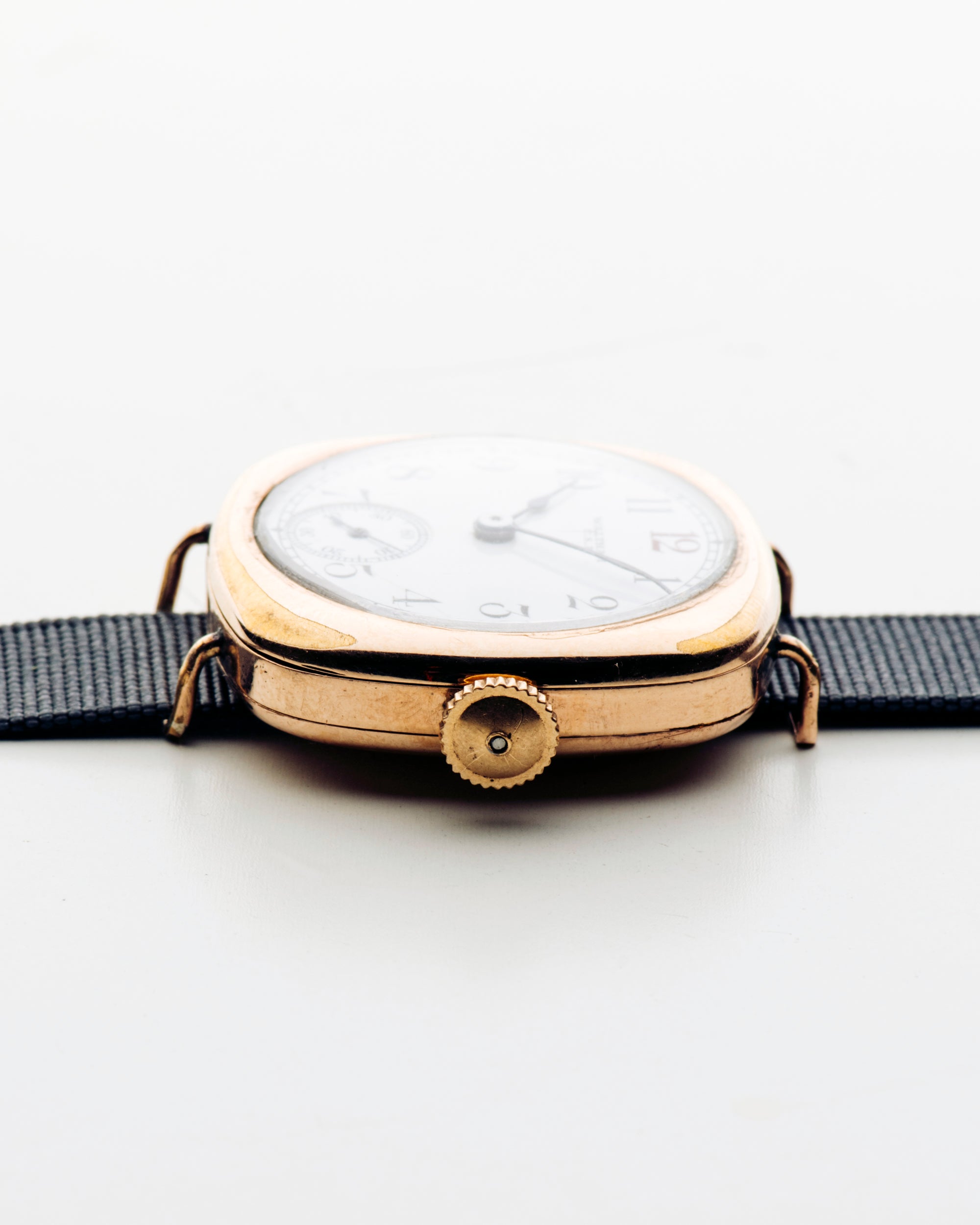 Cushion Case with Porcelain Dial in Gold Case