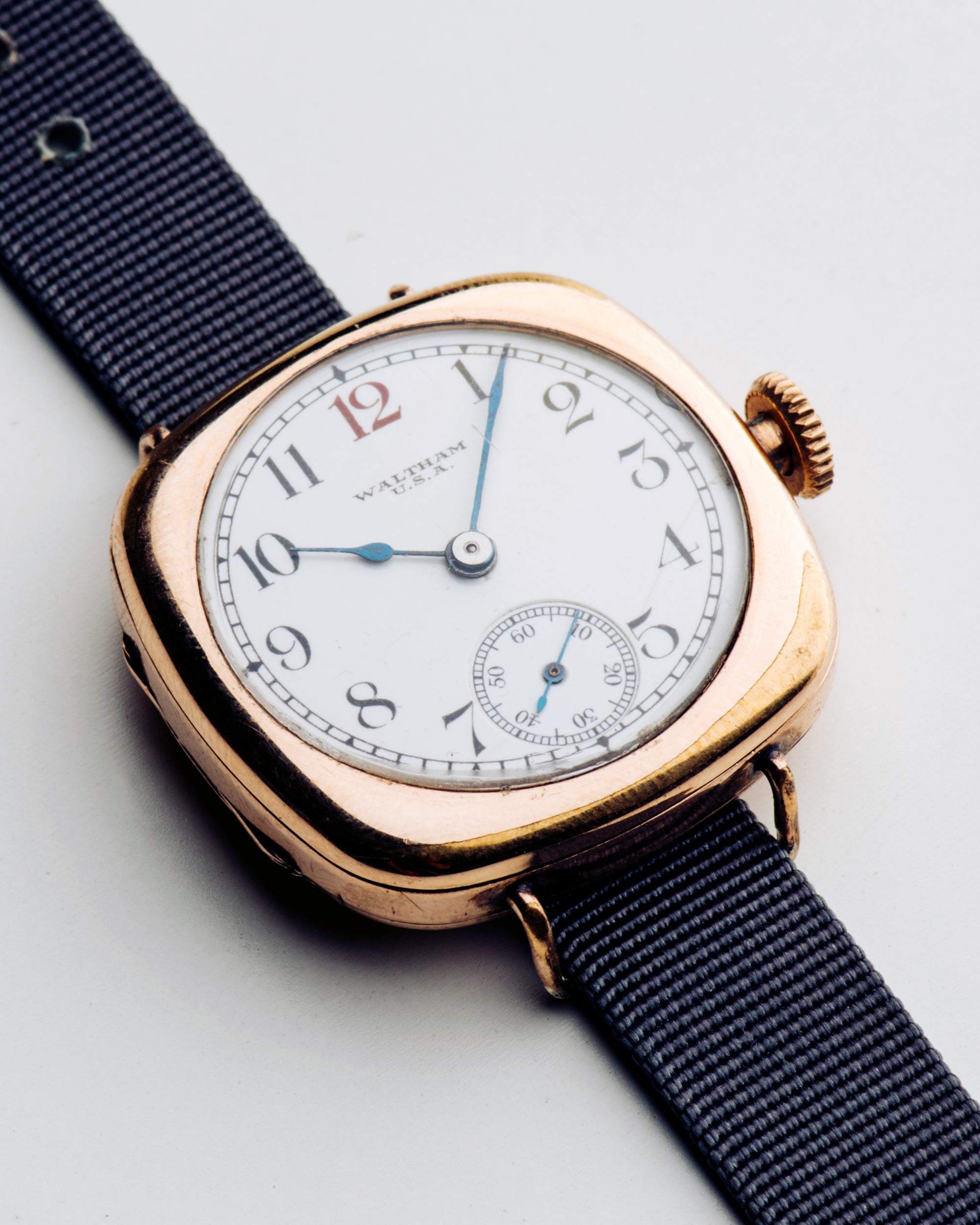 Cushion Case with Porcelain Dial in Gold Case