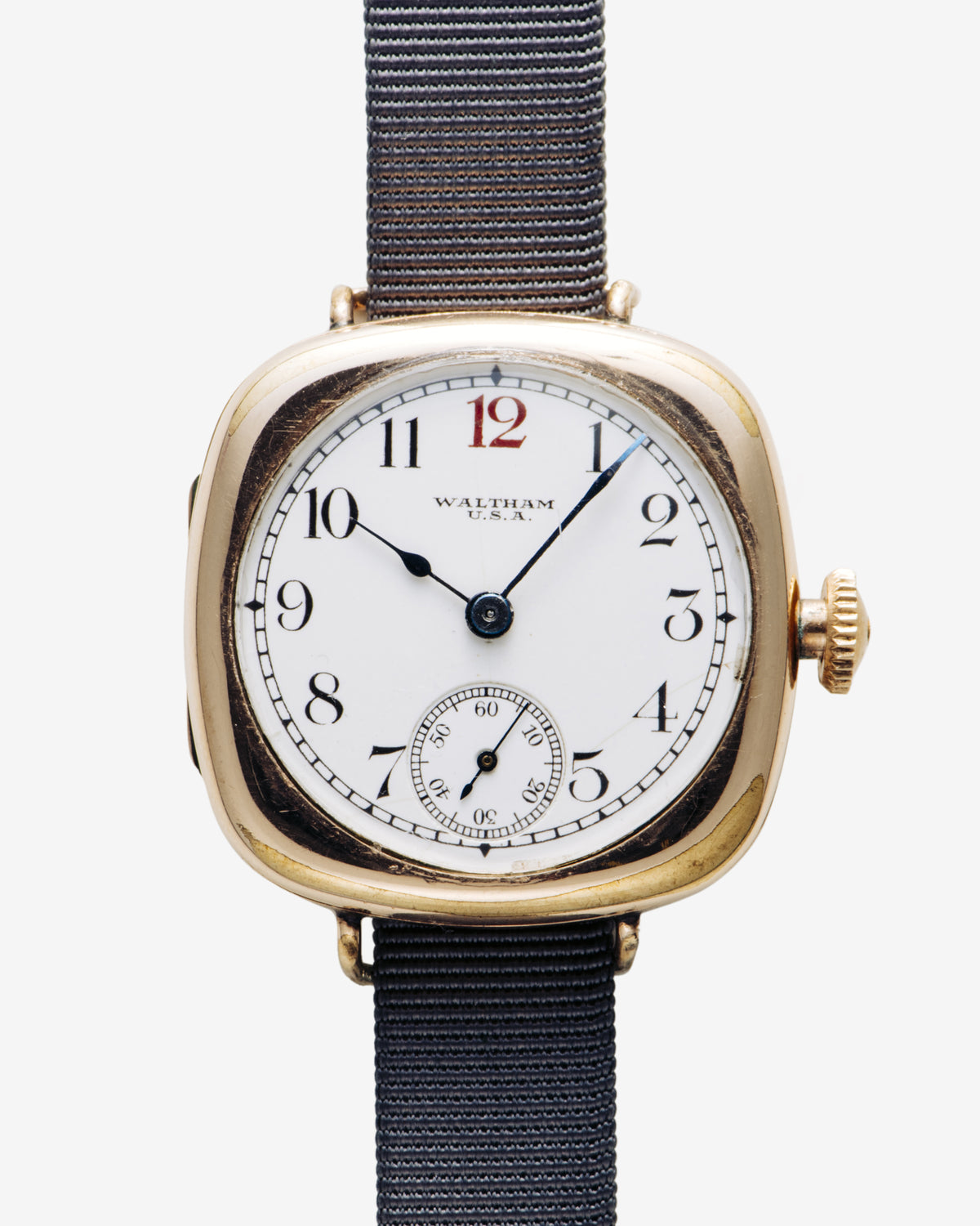 Waltham Cushion Case Gold Watch Porcelain Dial Manual