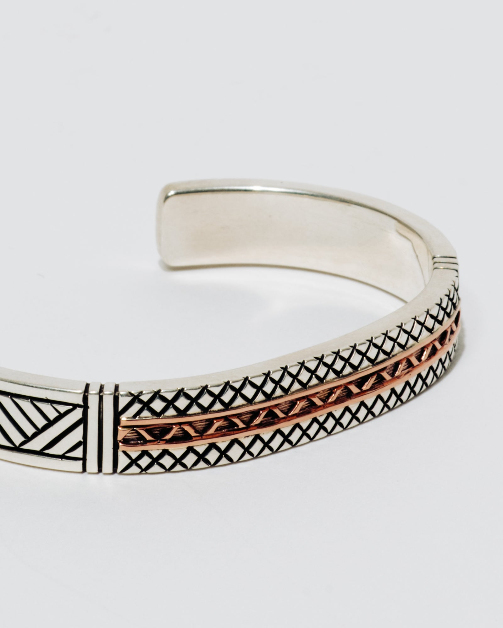 Sterling Silver Basket Weave Cuff with Rose Gold Accent