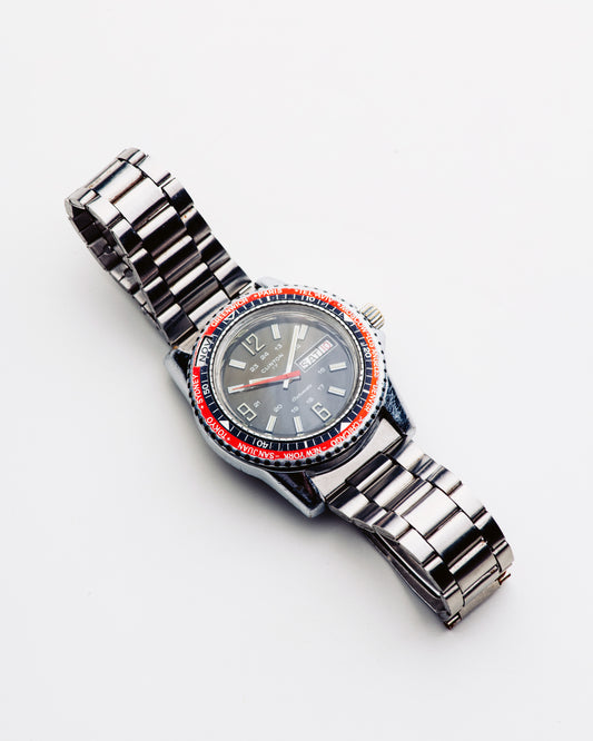 Clinton “Day-Date World Time” Automatic Watch on Steel Bracelet