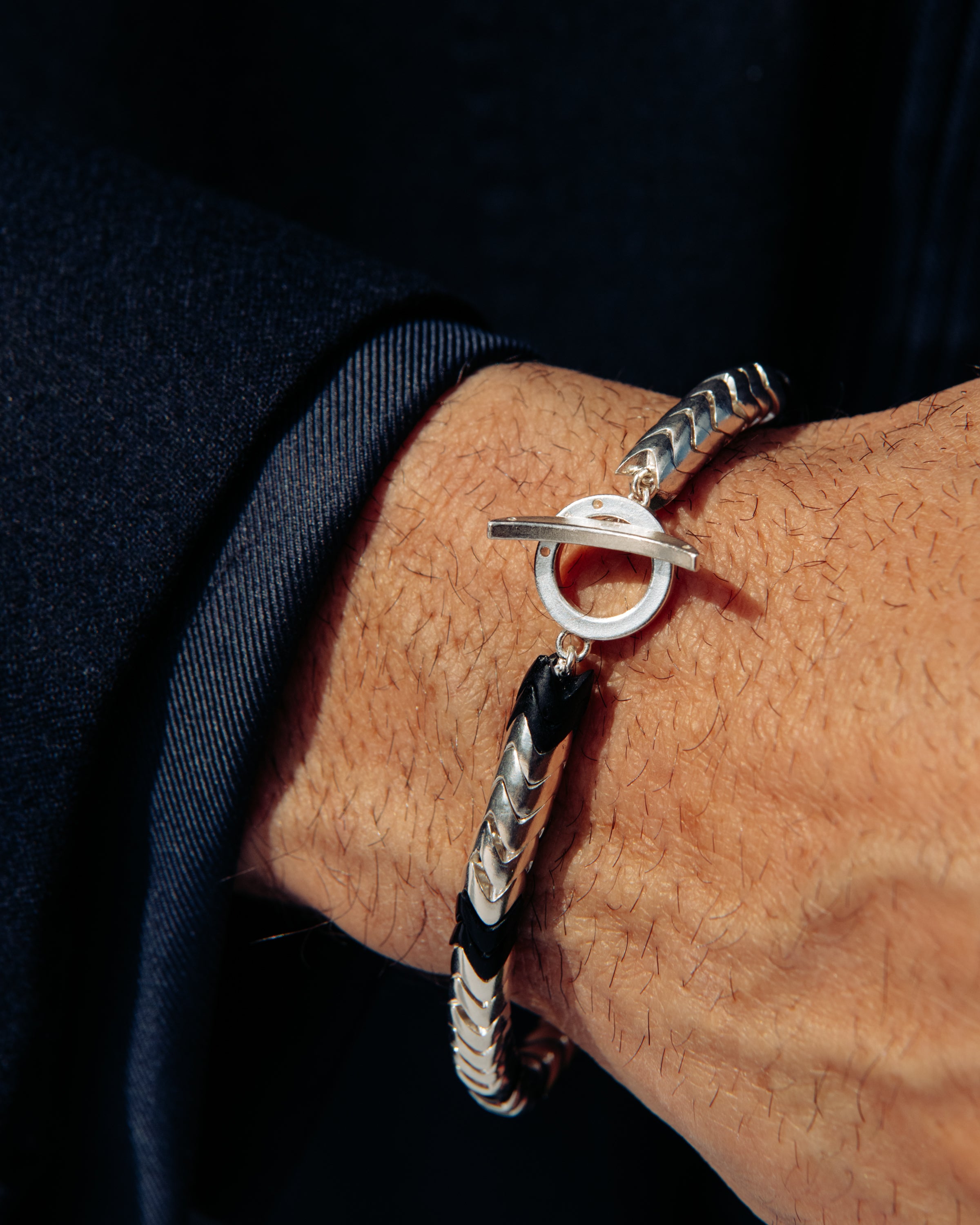 Snake Bead Bracelet with Black Glass