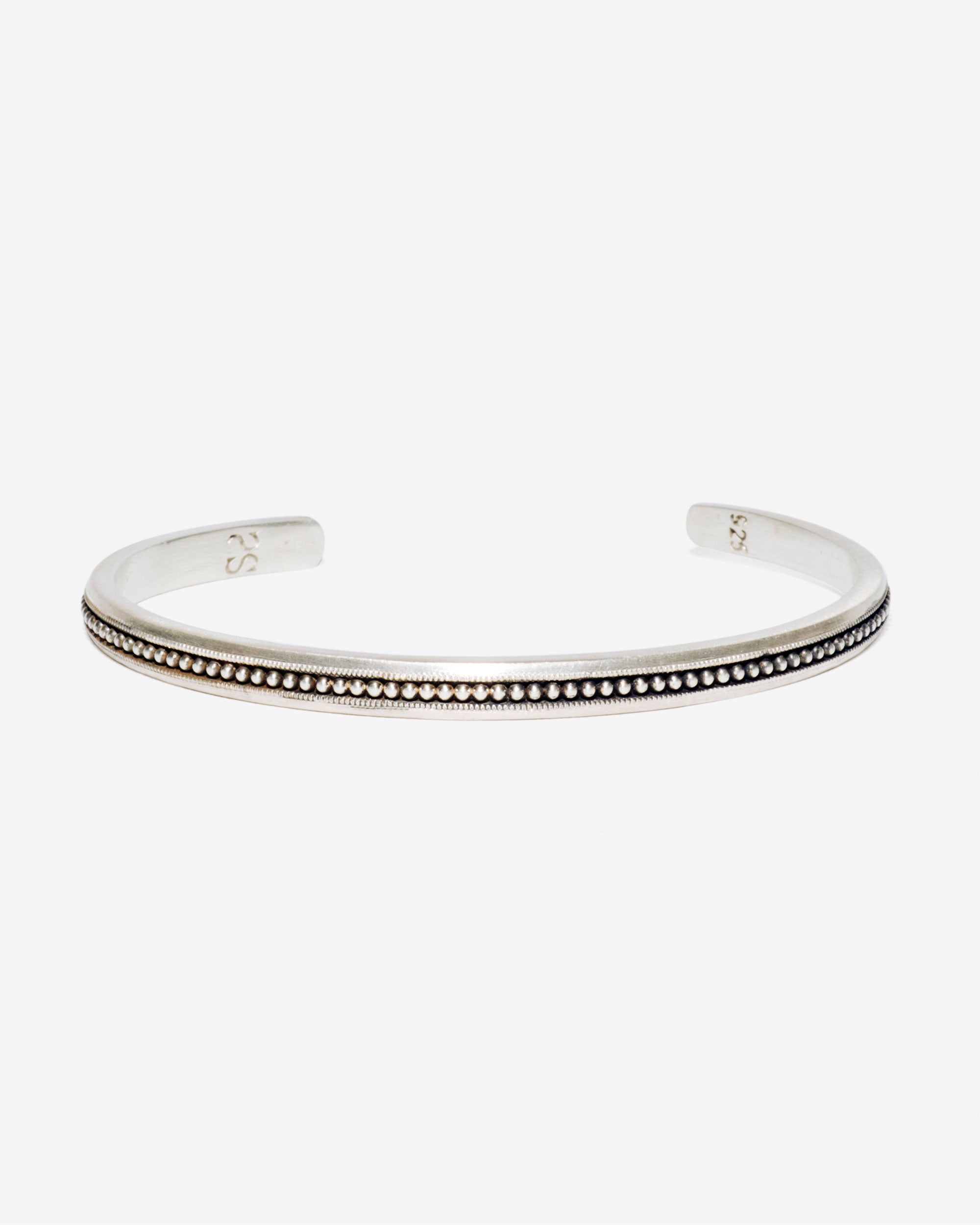 Vintage Finish Beaded Sterling Silver Cuff