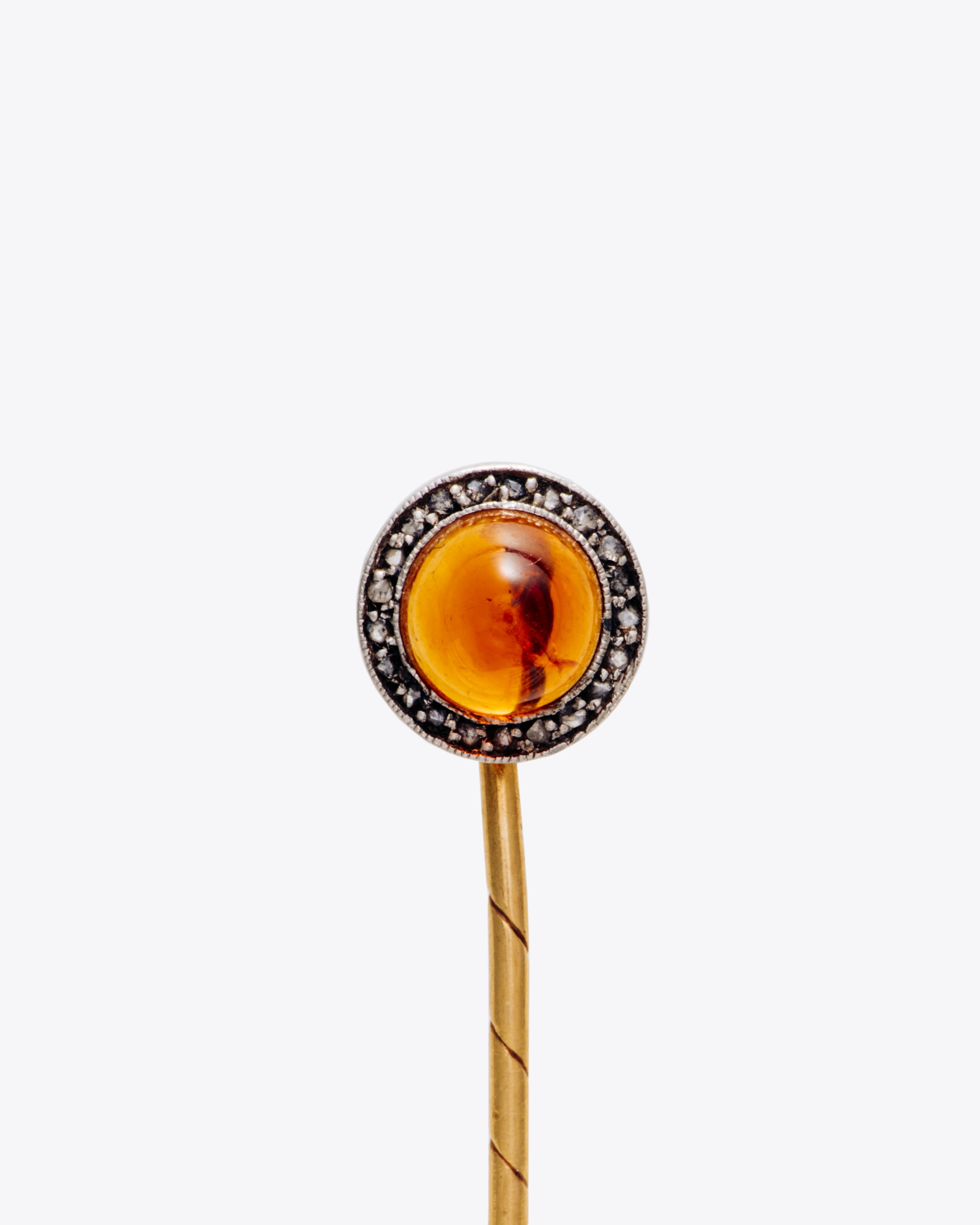 Vintage Cabochon Topaz and Diamond Stickpin