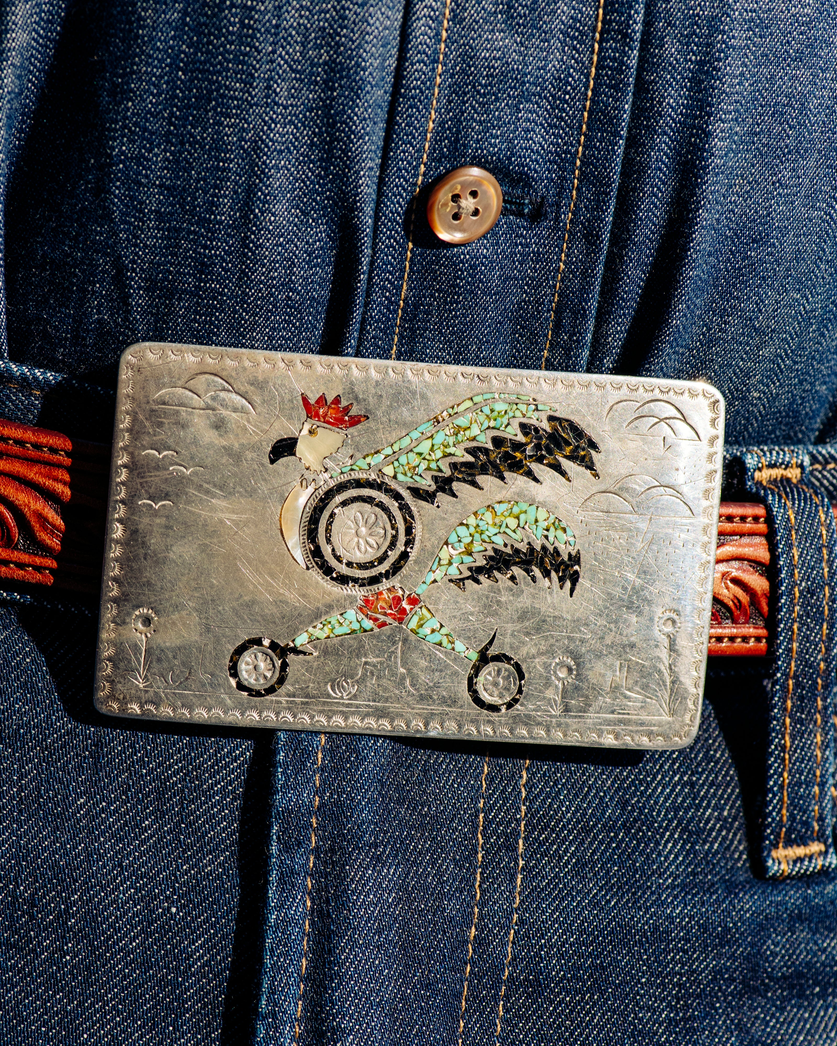 Southwestern Thunderbird Inlay Belt Buckle