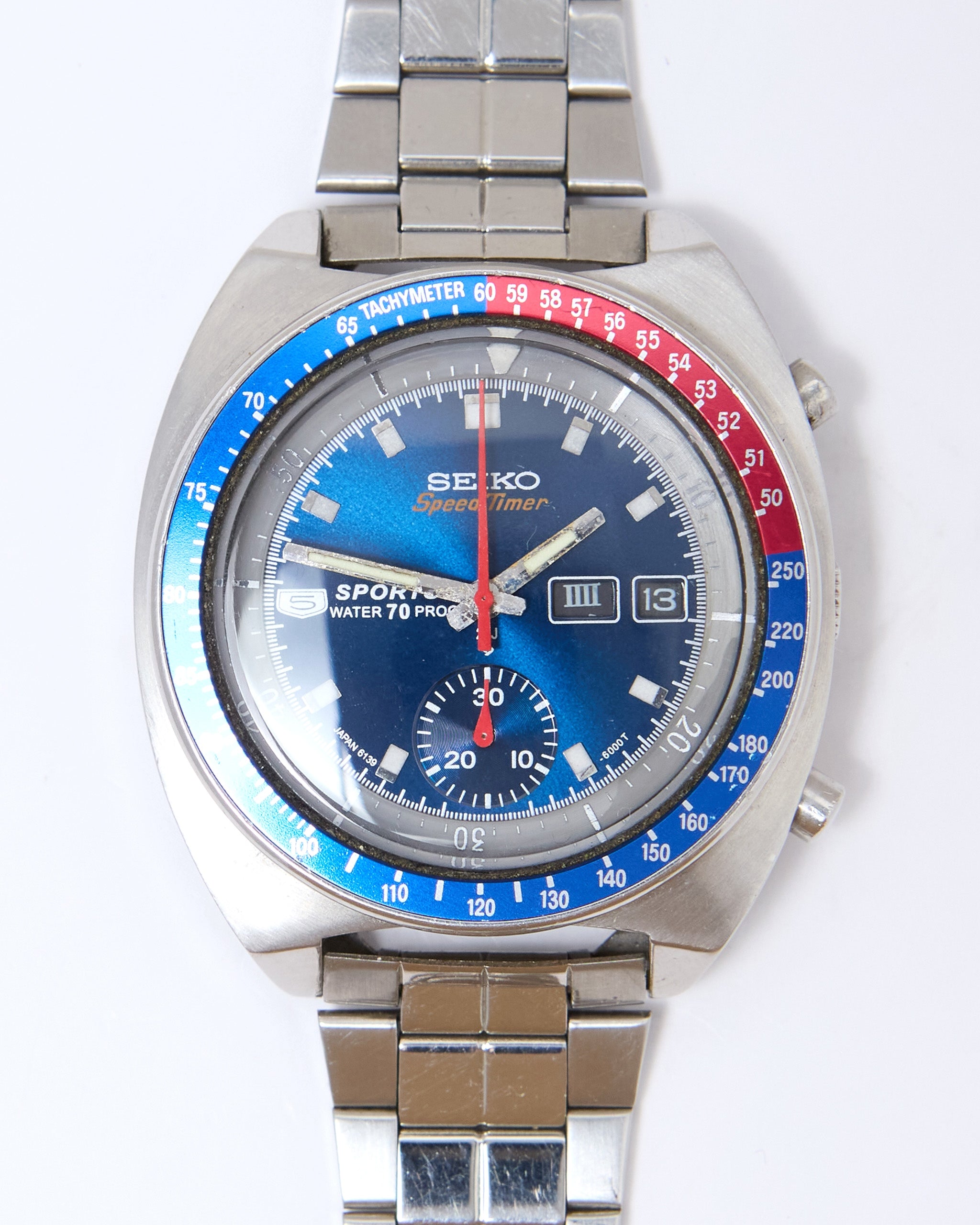 Seiko "Blue" Pogue Speed Timer Chronograph 6139-6002 Automatic in Steel Case on Steel Bracelet