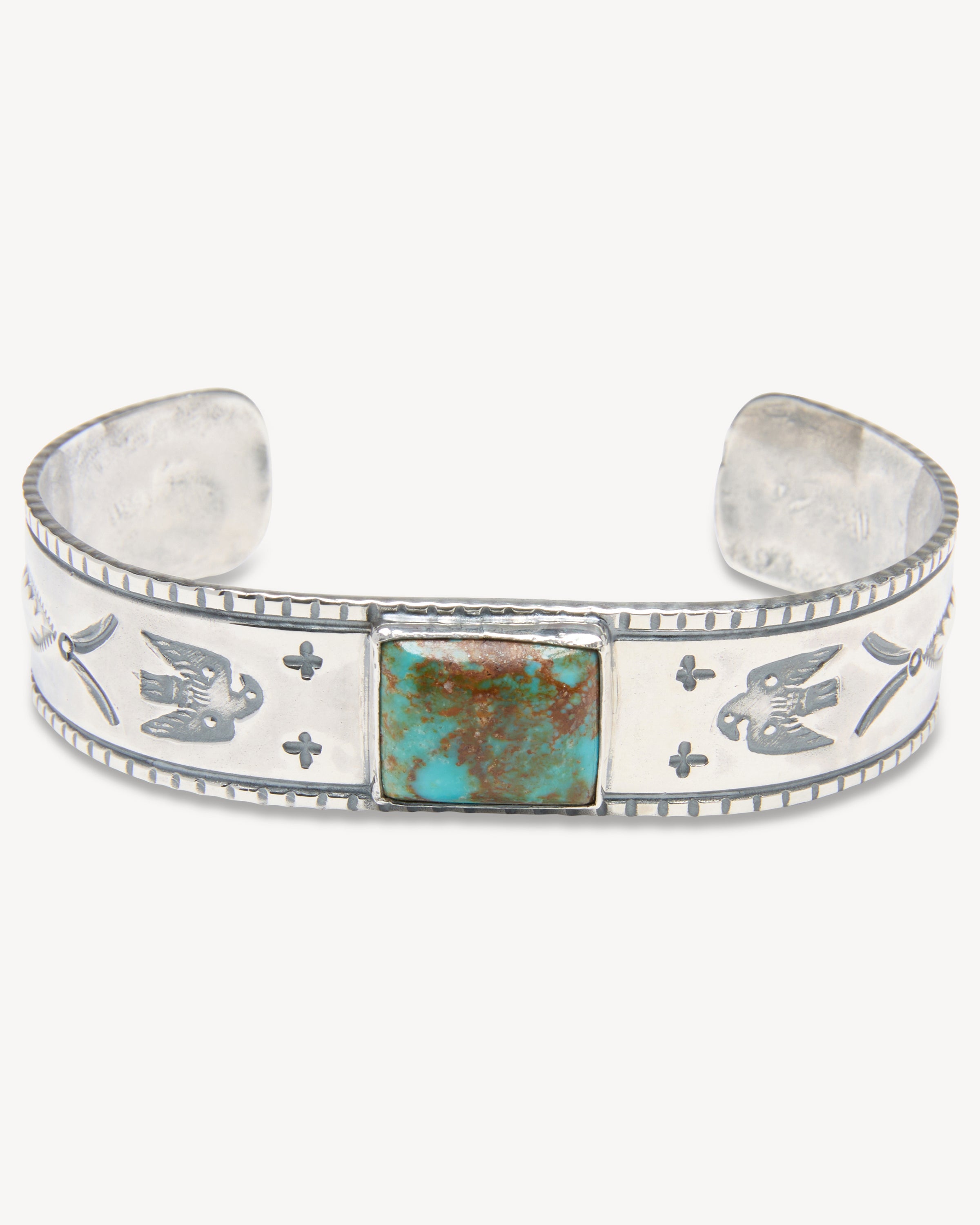 Square Turquoise Cuff with Thunderbird Design