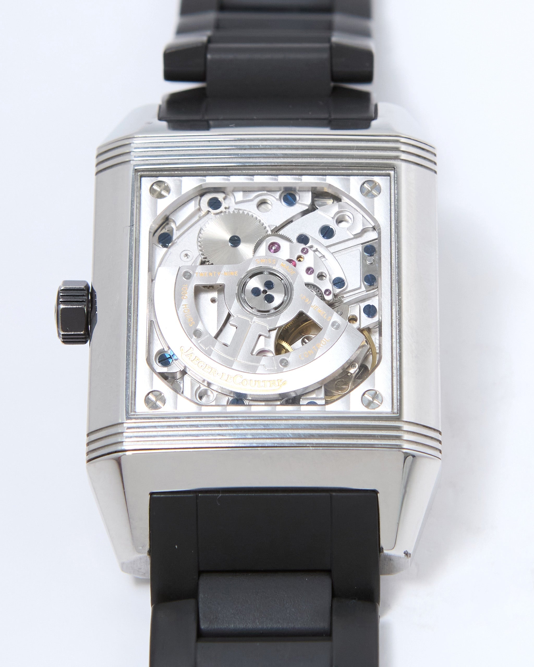 Jaeger-LeCoultre Reverso Squadra Hometime 230.8.77 Automatic in Steel Case on Rubber Bracelet