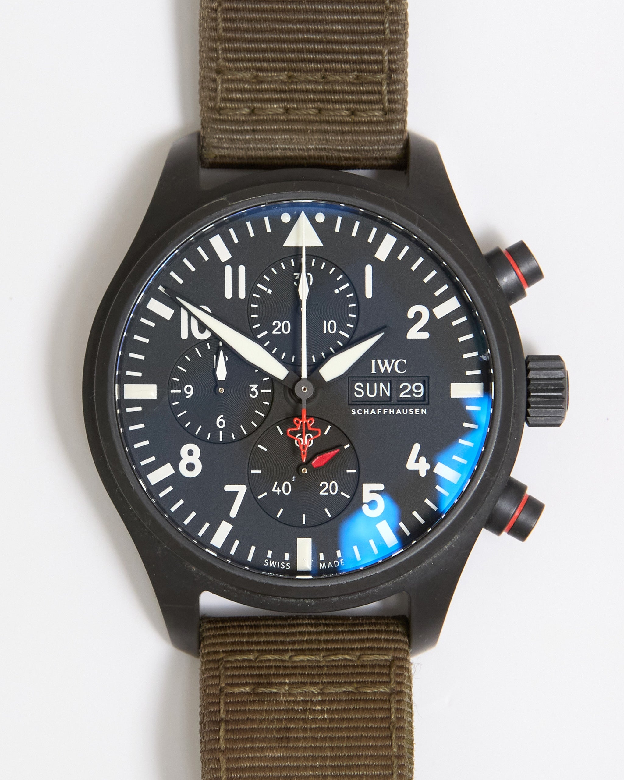 IWC Pilot Chronograph Top Gun IW389104 in Black Ceramic on Strap and Buckle