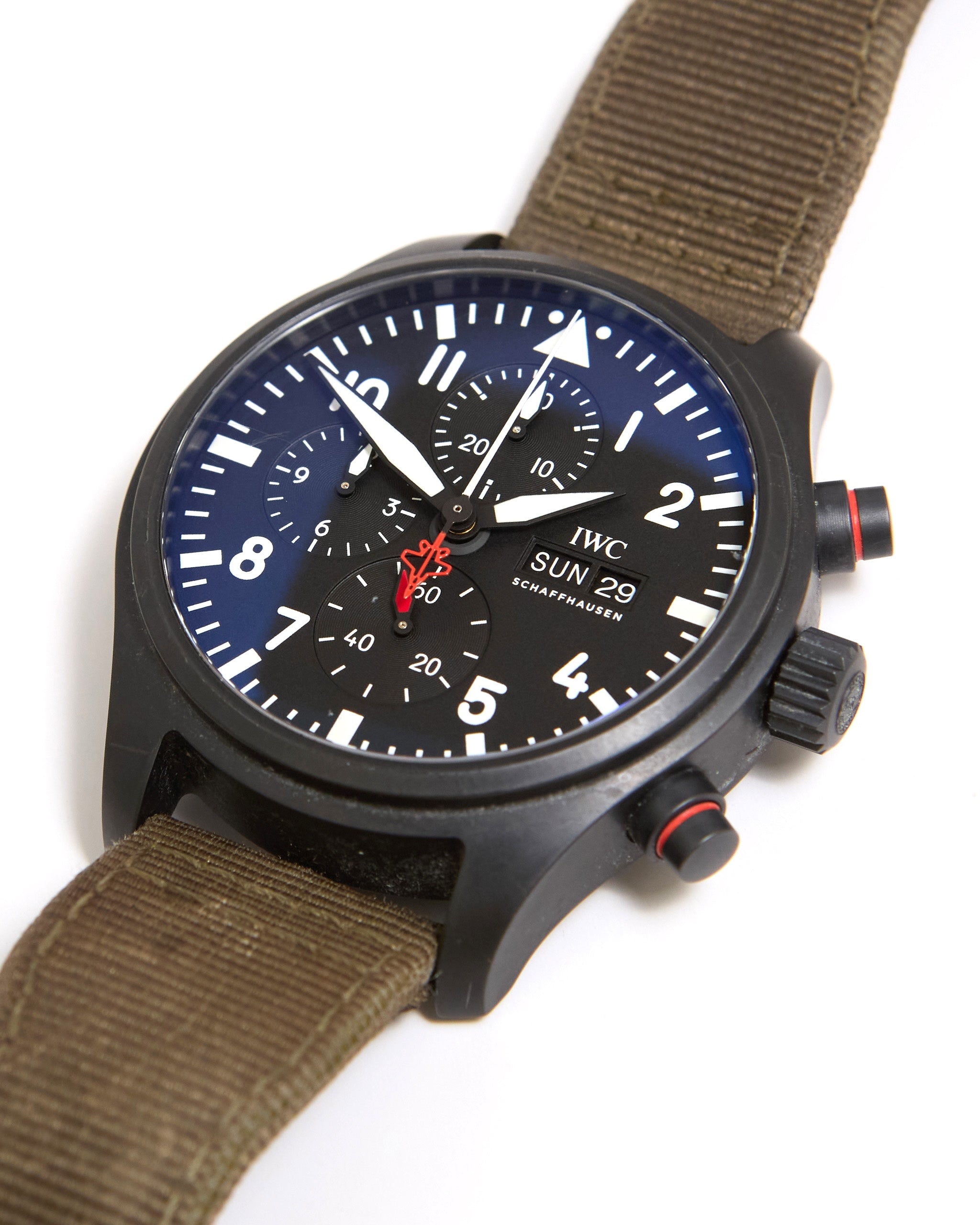 IWC Pilot Chronograph Top Gun IW389104 in Black Ceramic on Strap and Buckle