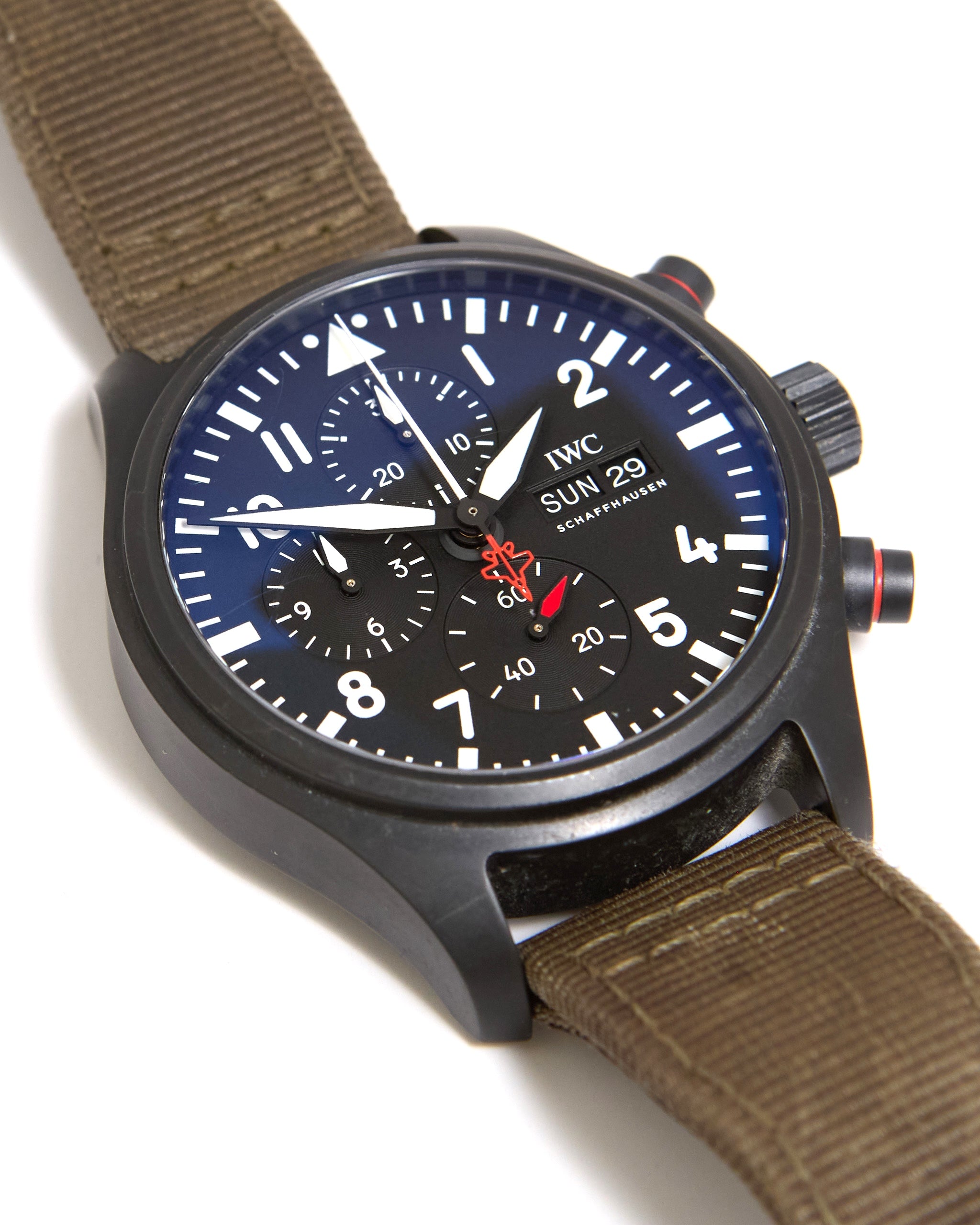 IWC Pilot Chronograph Top Gun IW389104 in Black Ceramic on Strap and Buckle