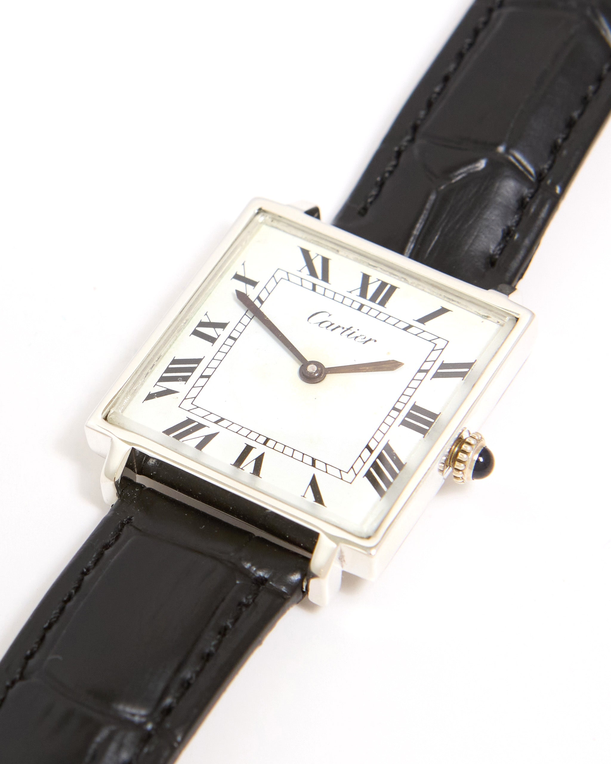Cartier Square Mechanical Pre-Must in Sterling Silver Case on Leather Strap and Buckle