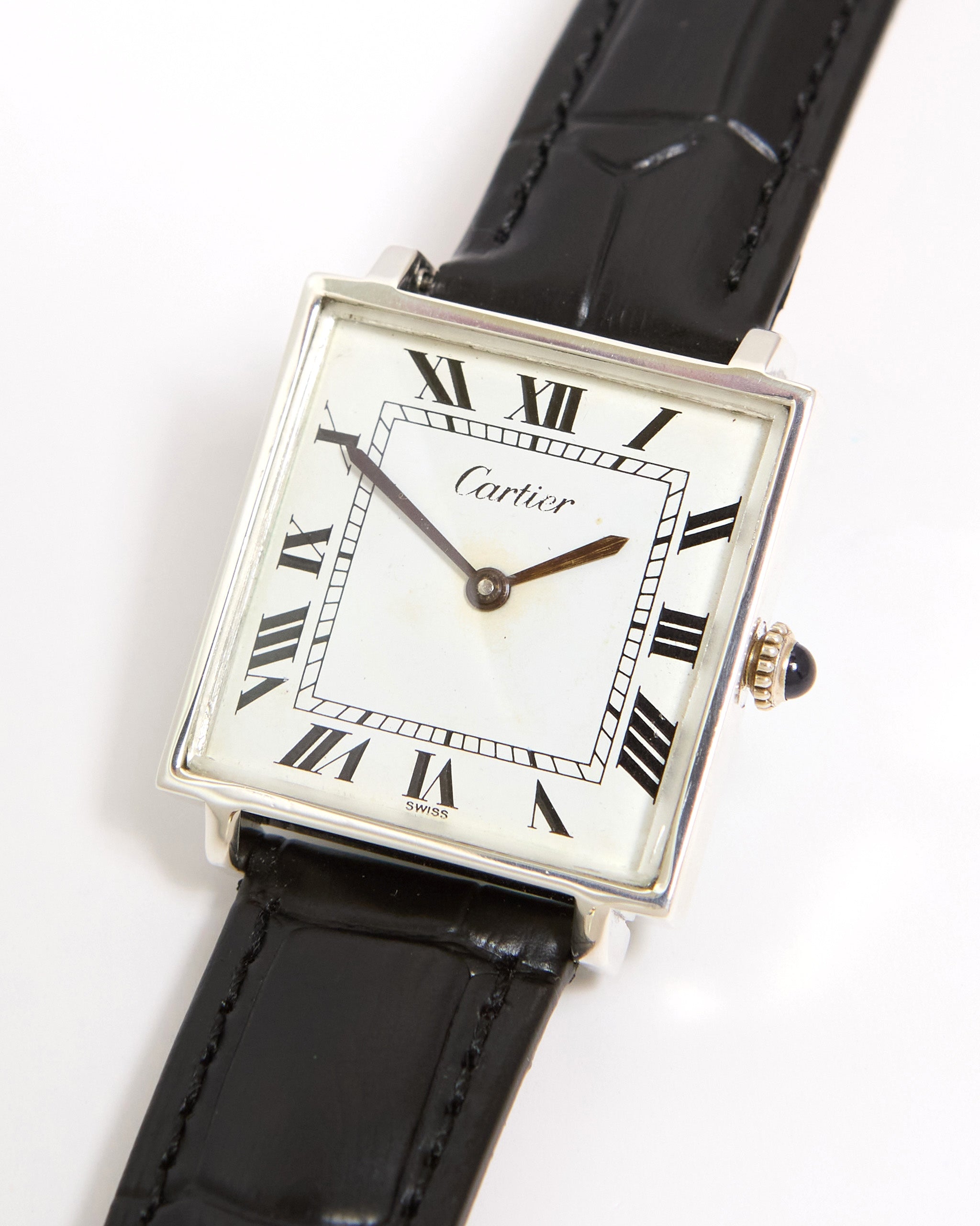 Cartier Square Mechanical Pre-Must in Sterling Silver Case on Leather Strap and Buckle