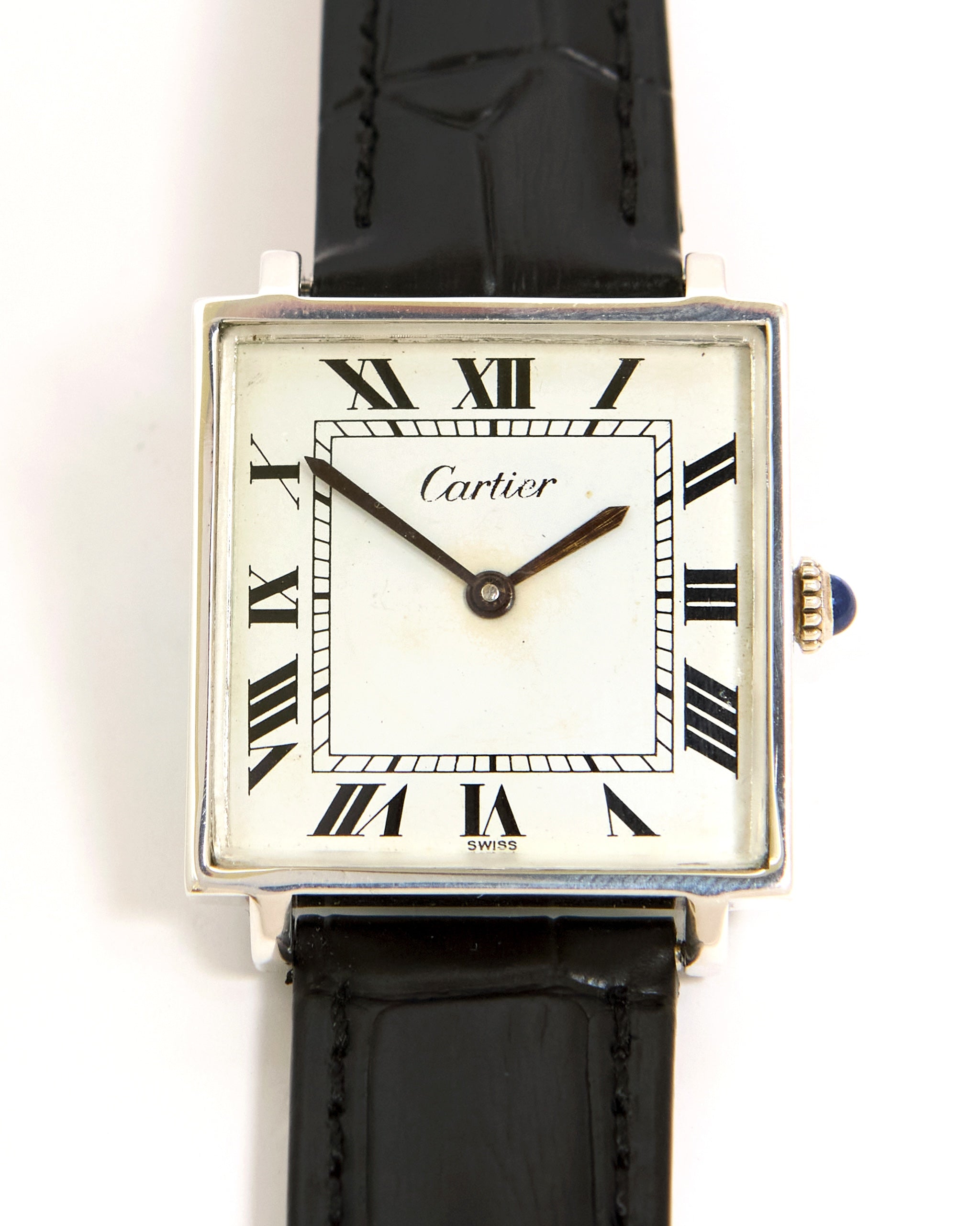 Cartier Square Mechanical Pre-Must in Sterling Silver Case on Leather Strap and Buckle