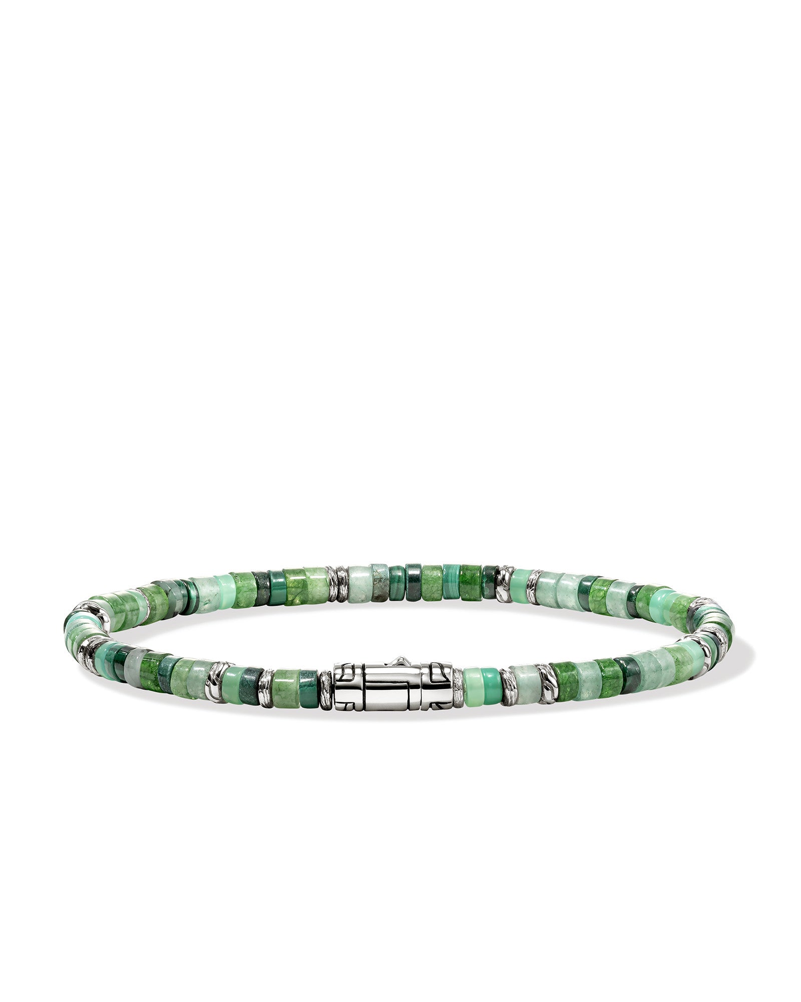 Heishi Bracelet, Hardstones, Sterling Silver, Emeralds, 4MM