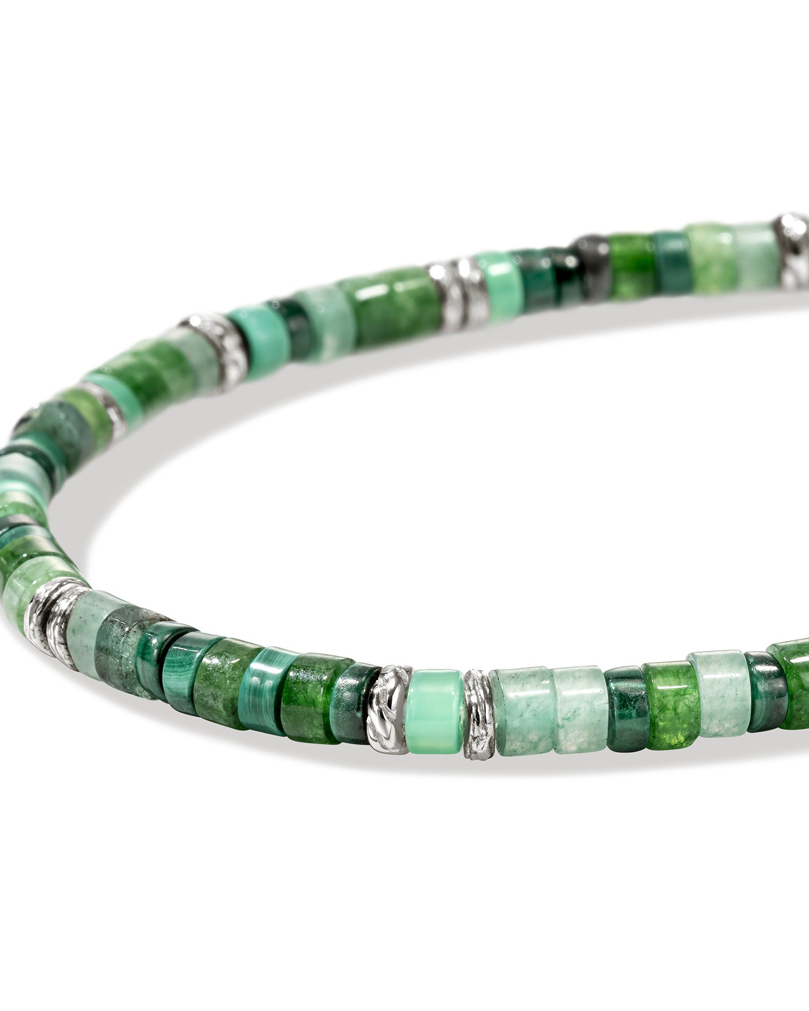 Heishi Bracelet, Hardstones, Sterling Silver, Emeralds, 4MM
