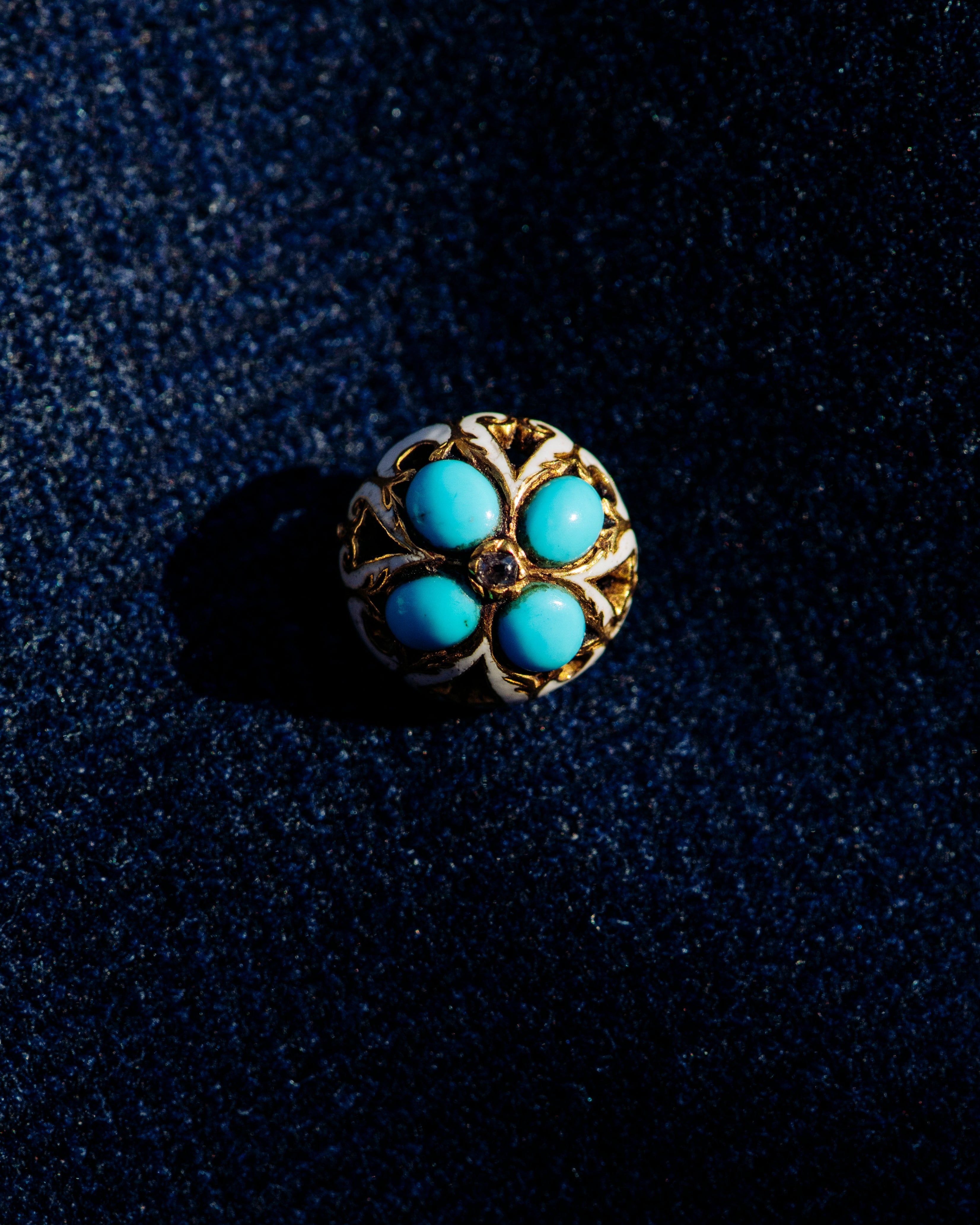 Turquoise, Diamond, and Enamel Floral Stick Pin