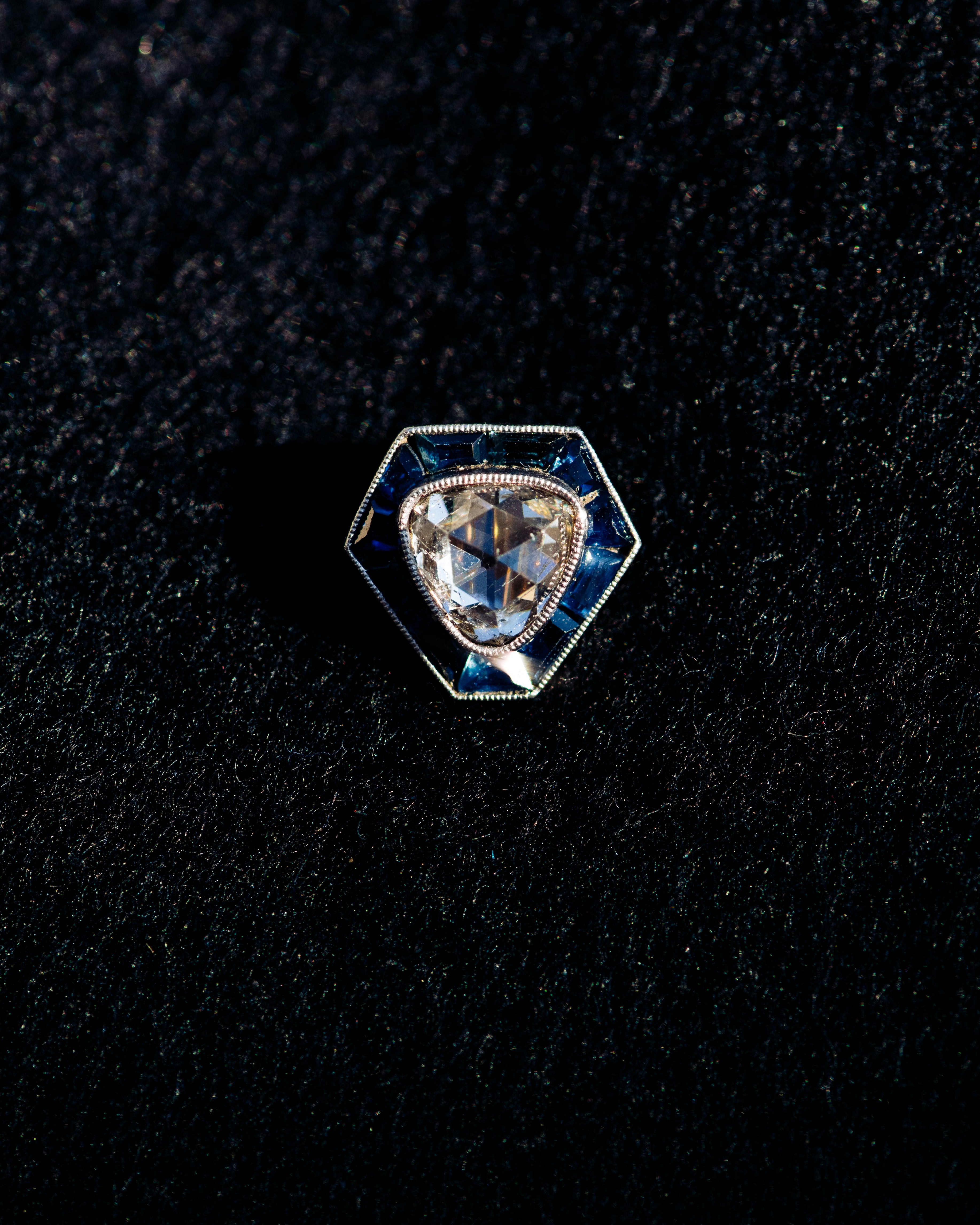 Diamond and Sapphire Hexagon Stick Pin