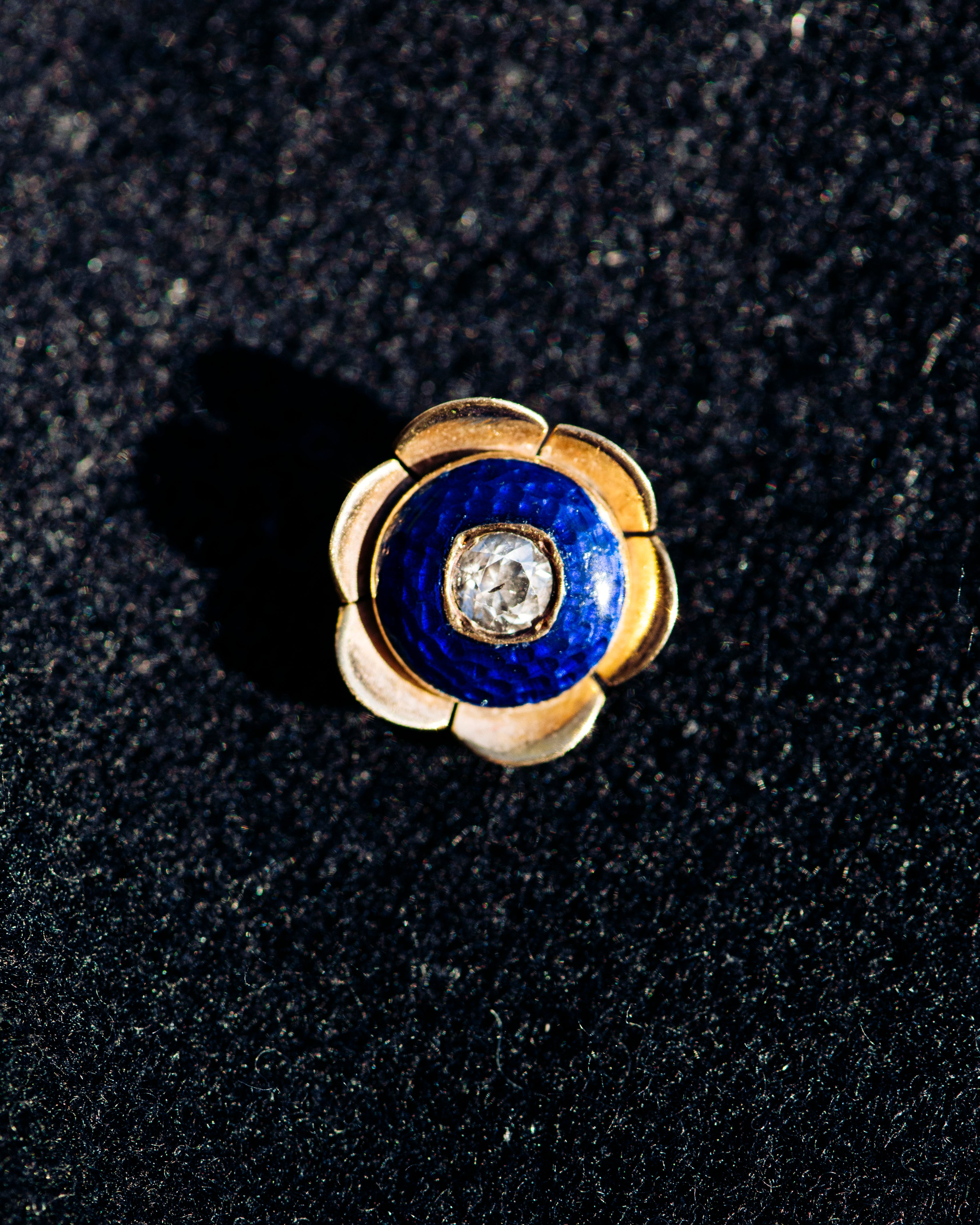 Enamel & Diamond Gold Flower Stick Pin