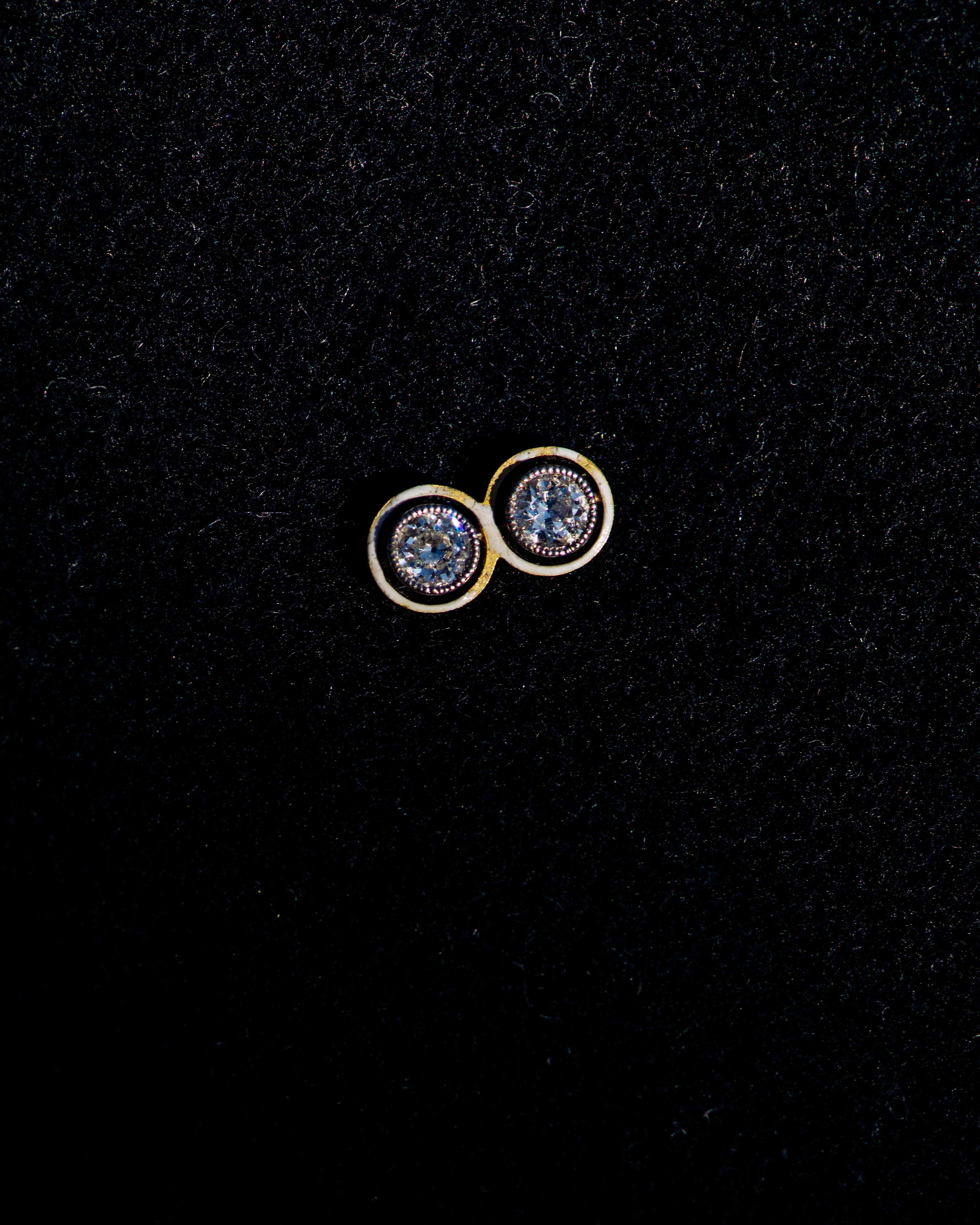 Twin Diamond and Enamel Gold Stick Pin