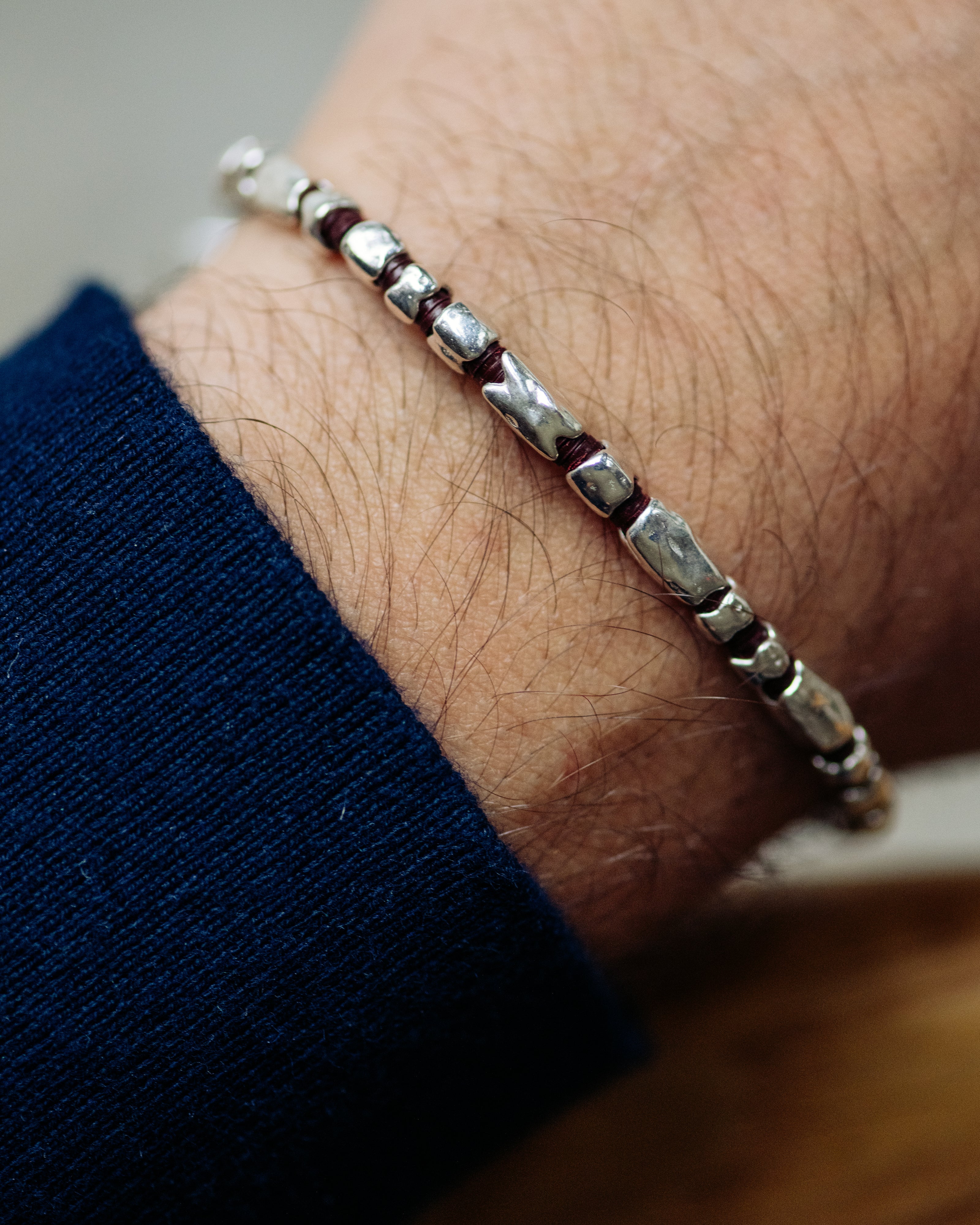 Dryp-2 Bracelet in Silver with Brown African Discs