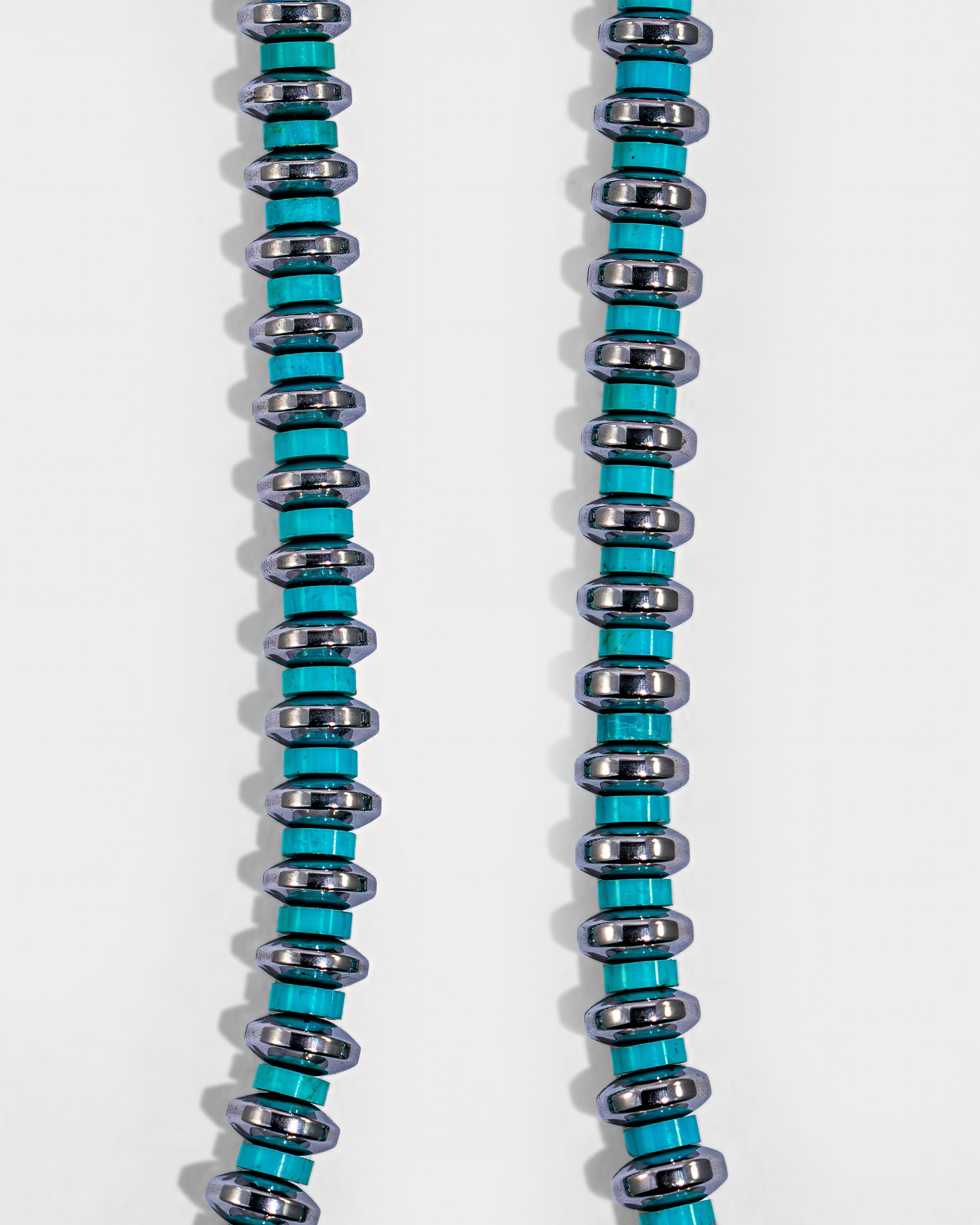 Hematite Roundel Beads Necklace with Turquoise Mix