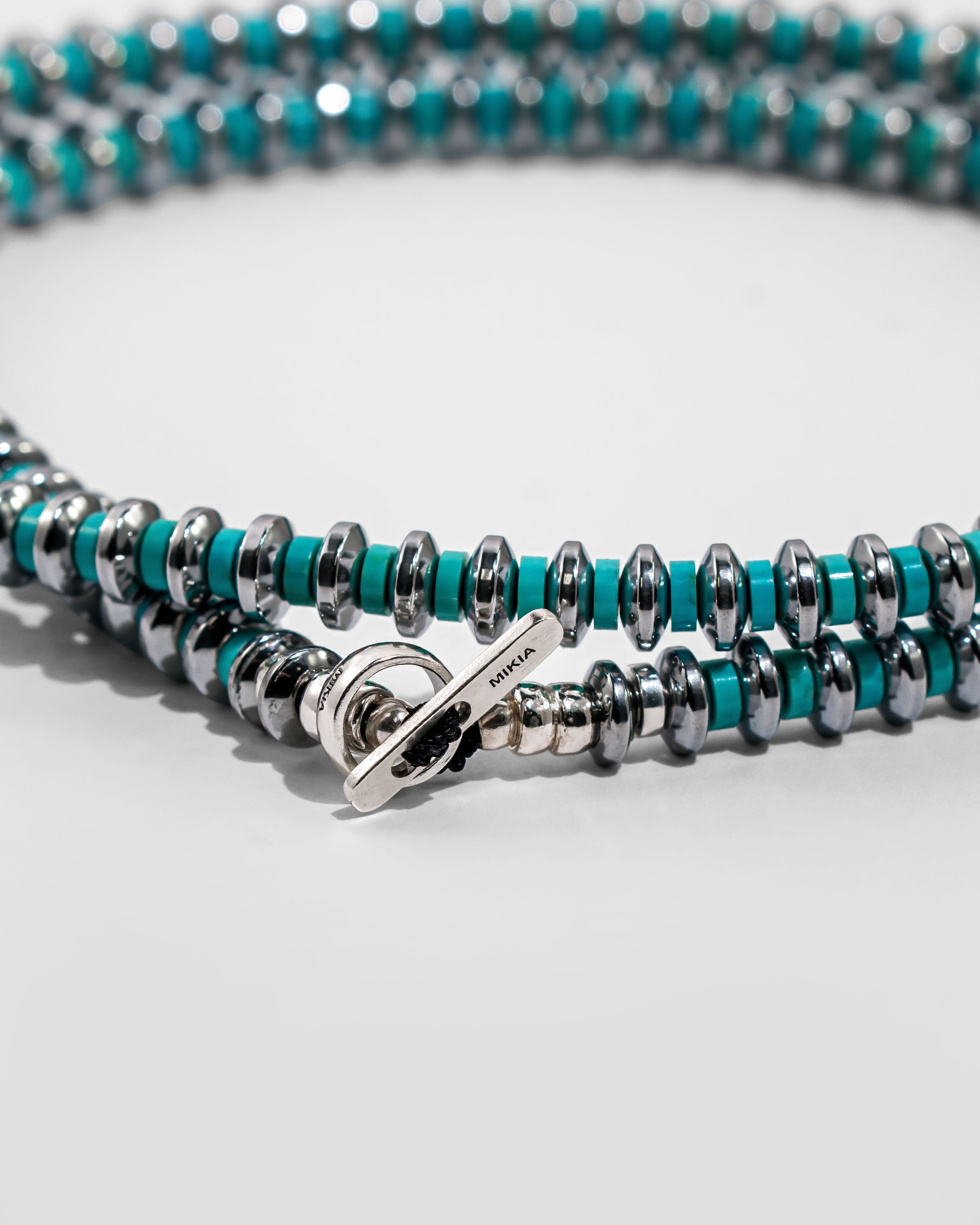 Hematite Roundel Beads Necklace with Turquoise Mix