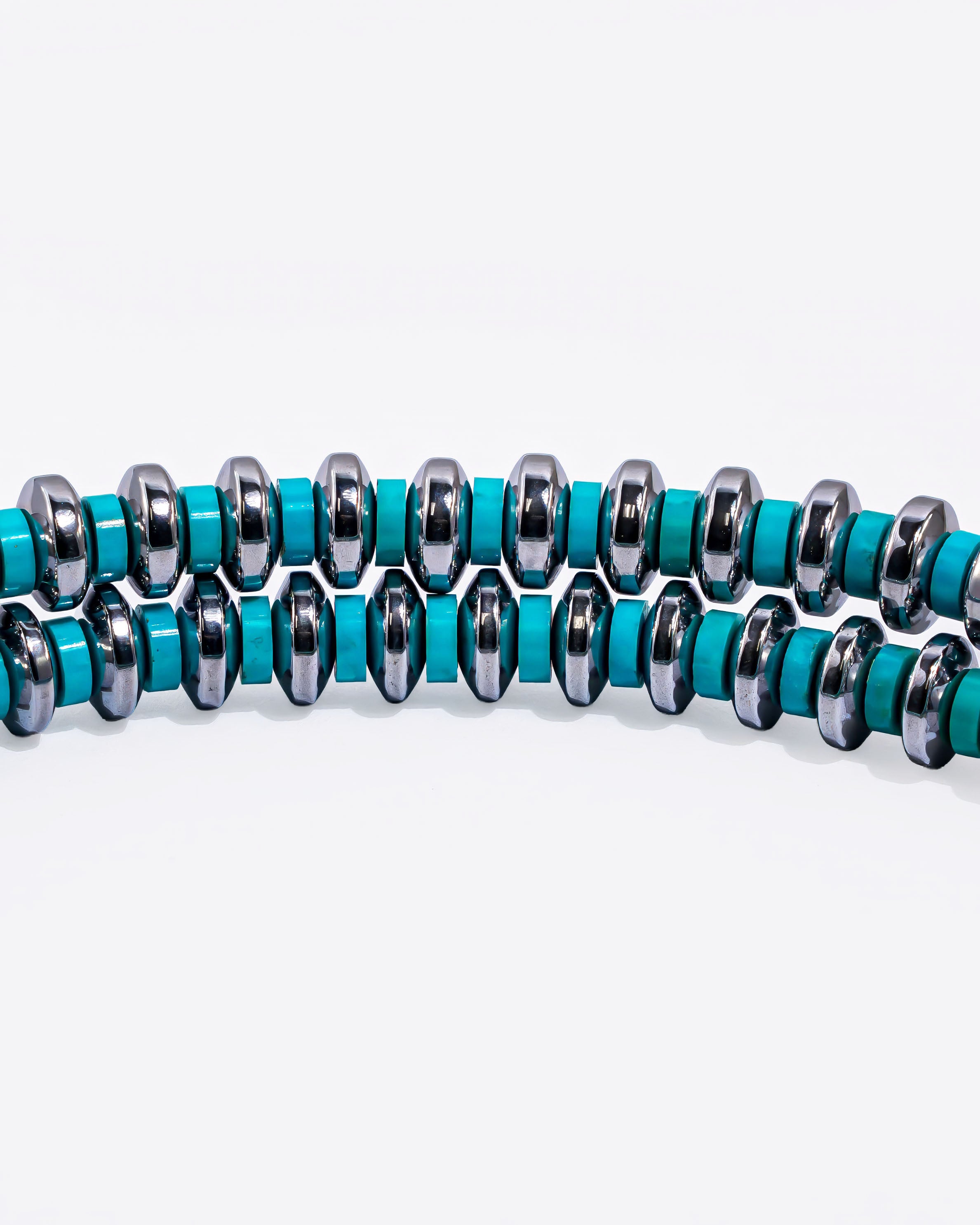 Hematite Roundel Beads Necklace with Turquoise Mix