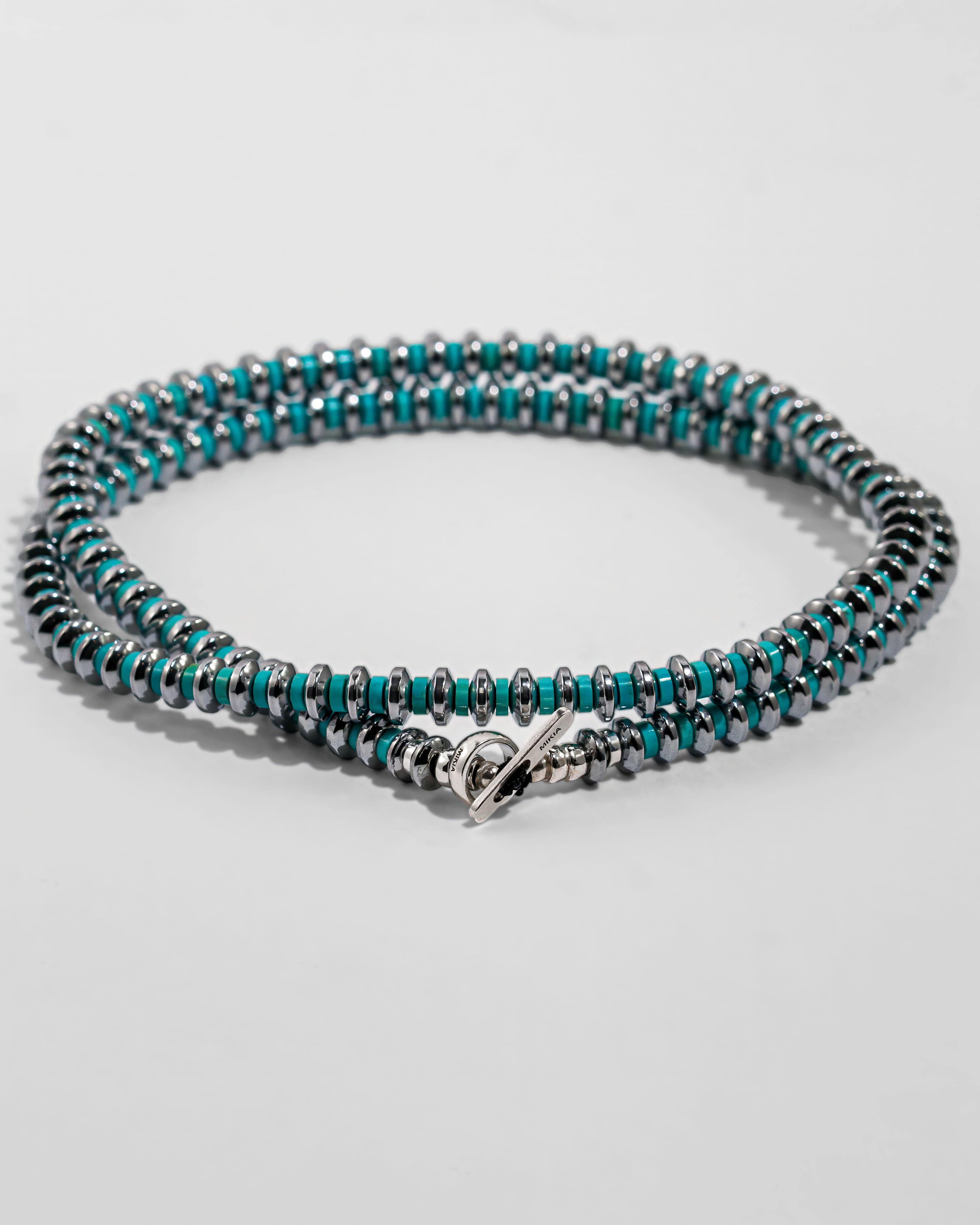 Hematite Roundel Beads Necklace with Turquoise Mix