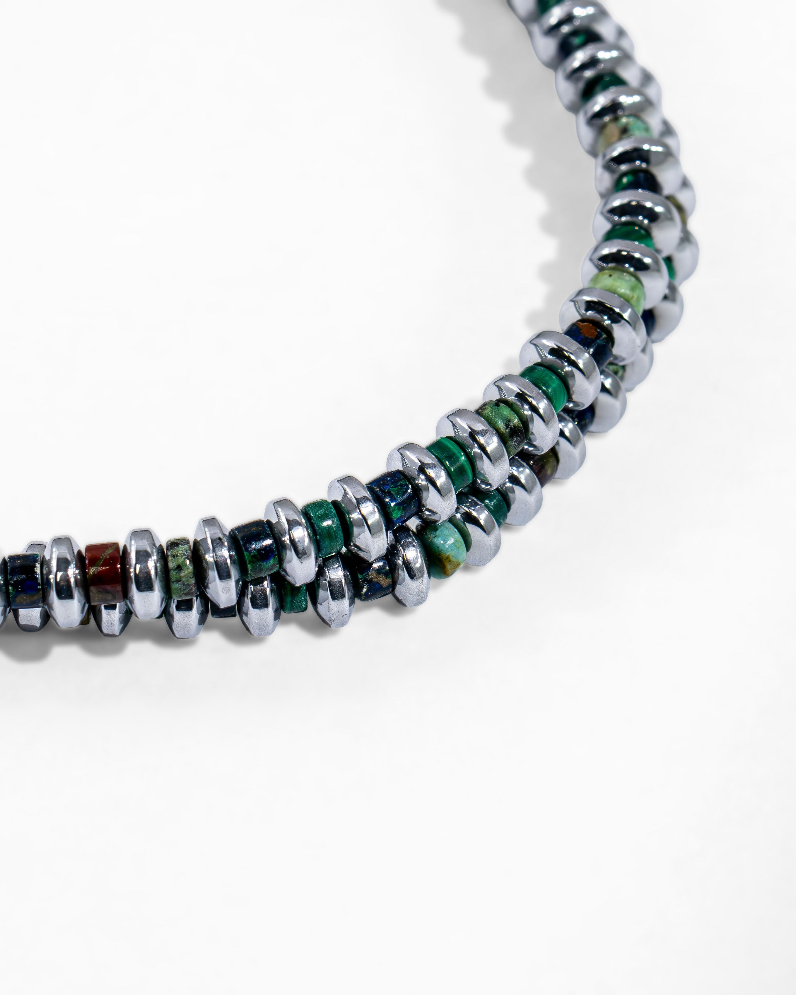 Hematite Roundel Beads Necklace with Malachite Mix